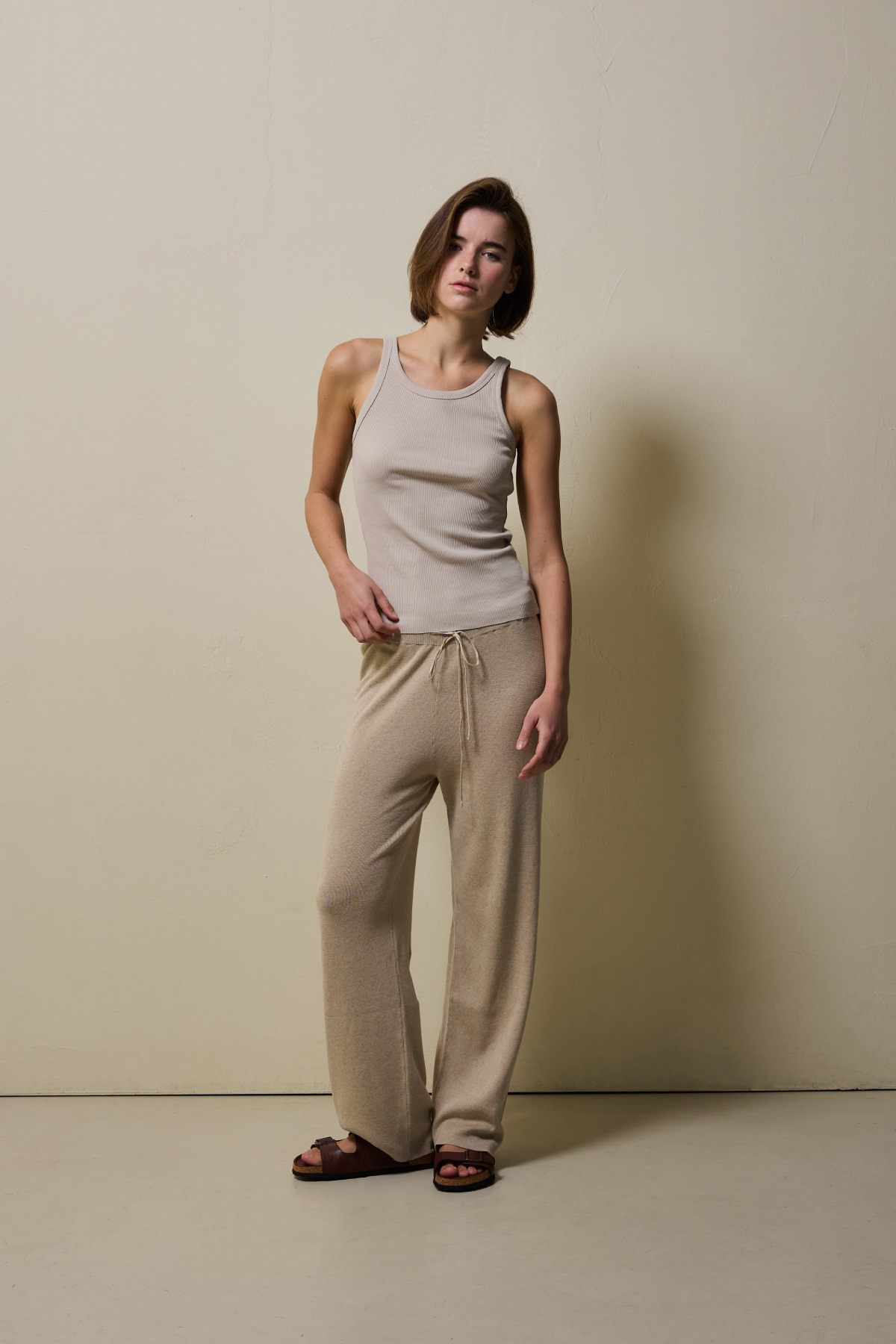 Cotton Rib Slim Sleeveless Top _ Sand Beige