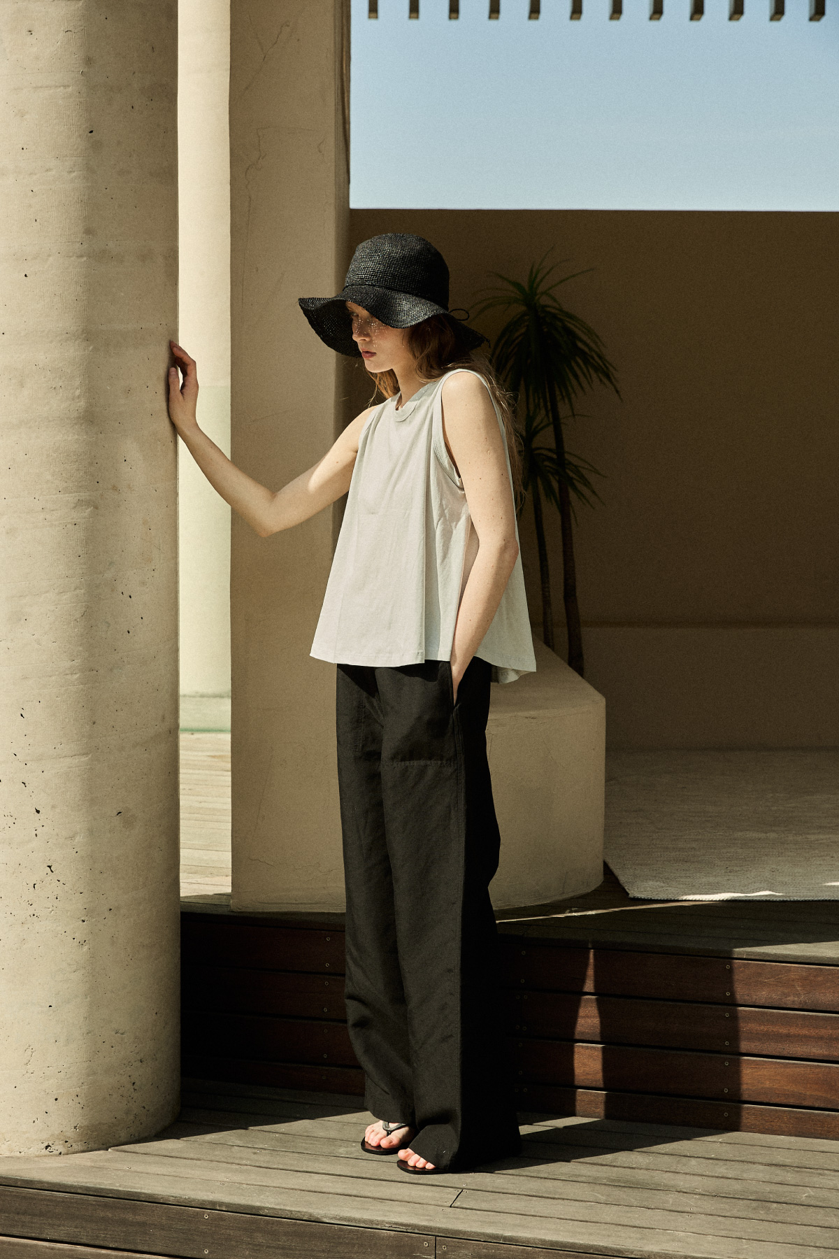 Tencel Linen Wide Banding Pants _ Black