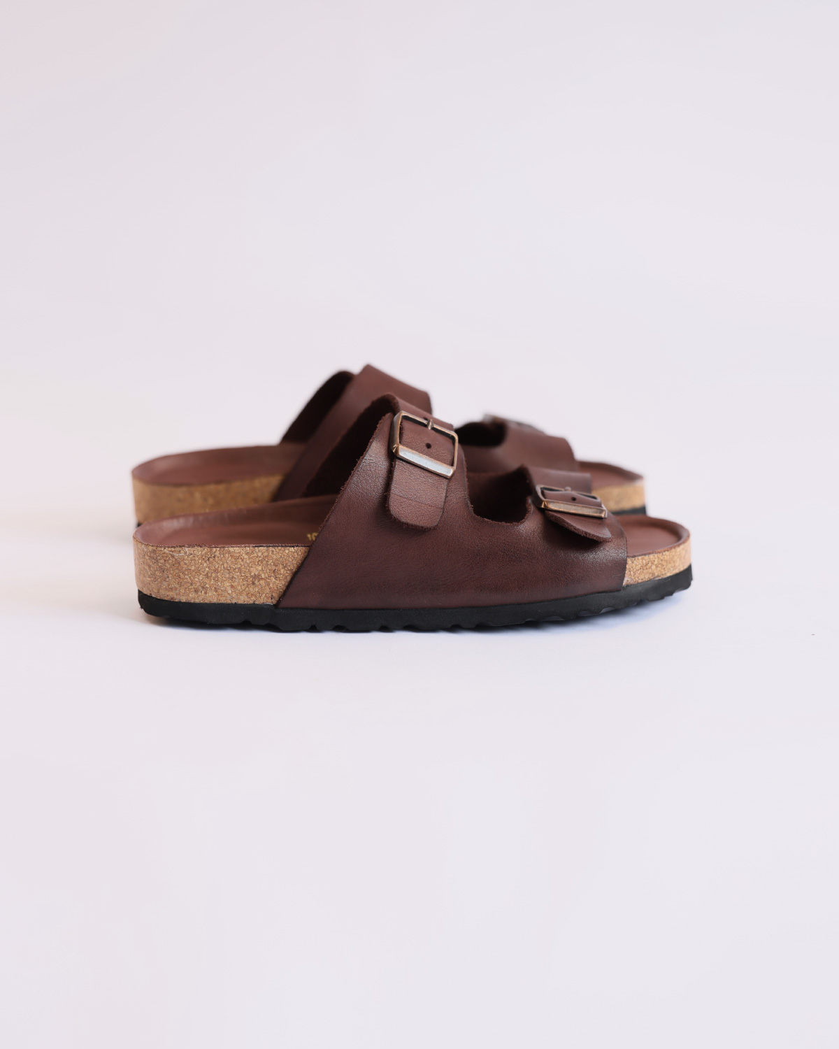 Washed Cowhide Buckle Slide Sandals
