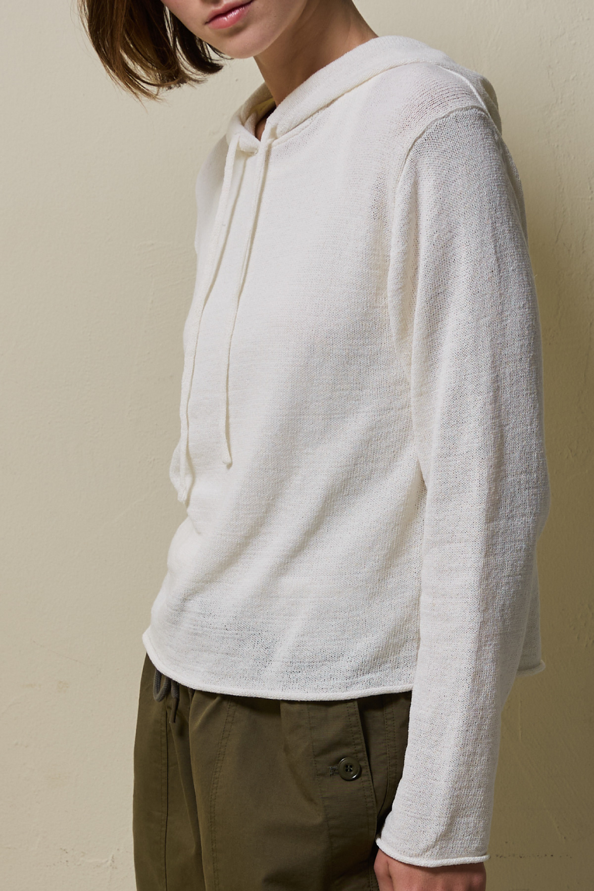 Airy Linen Blend Slim Knit Hoodie _ Natural Ivory