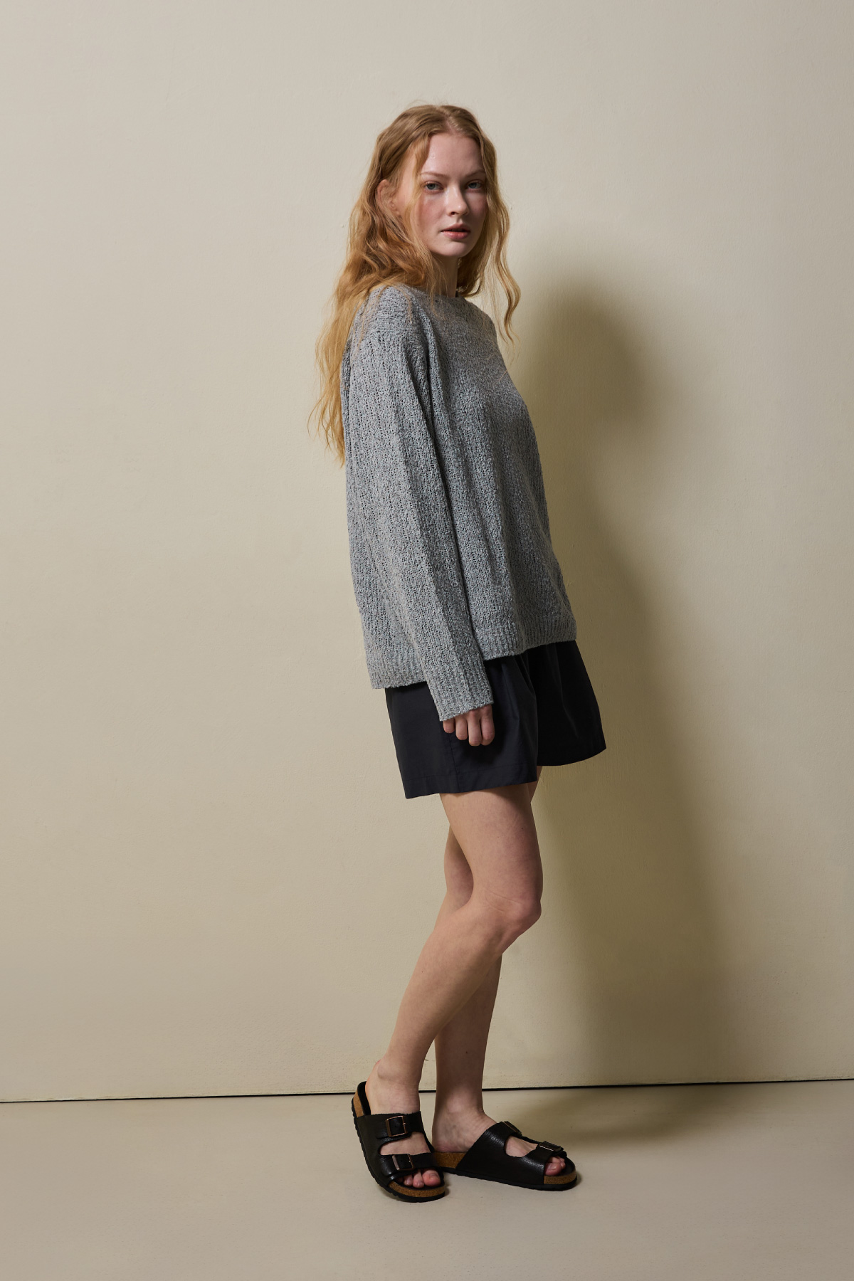 Cotton Blend Loose Knit _ Mélange Grey