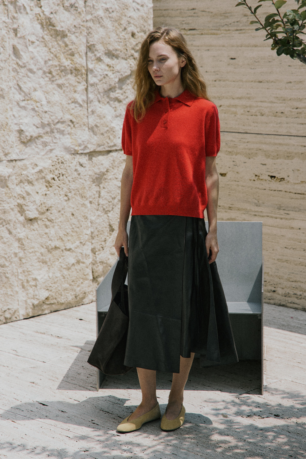 100%Premium Cashmere Polo Knit_Red 100%프리미엄 캐시미어 카라 반팔 니트_레드