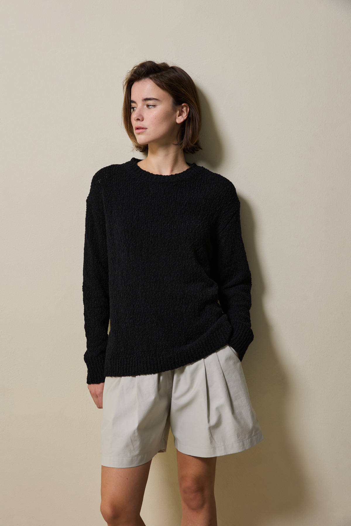 Cotton Blend Loose Knit _ Soft Black