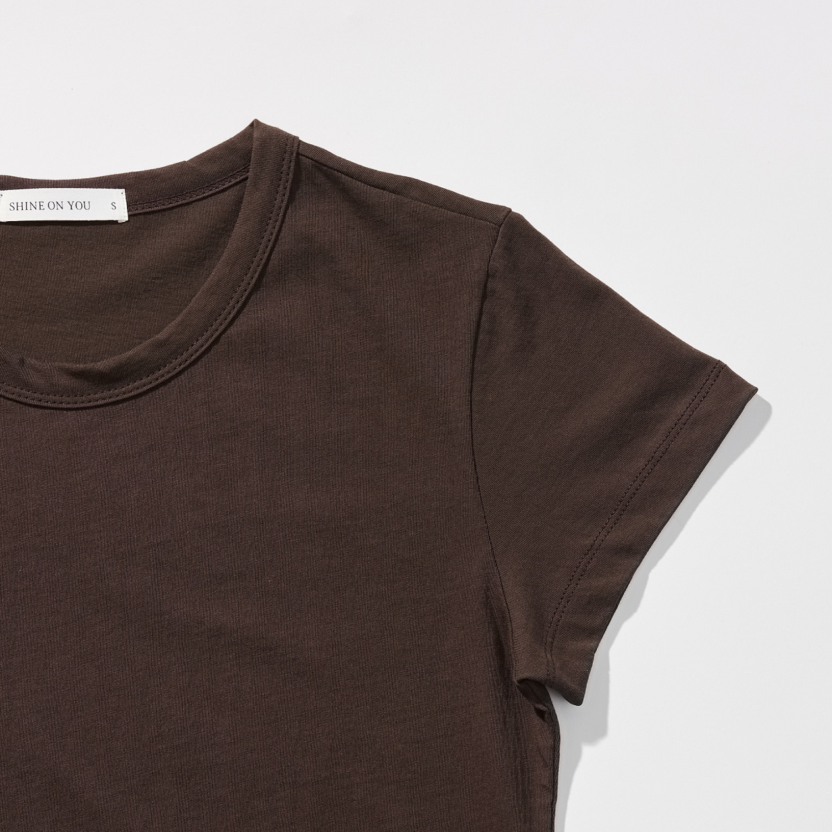 Cotton Basic Slim T-Shirt _ Soft Brown