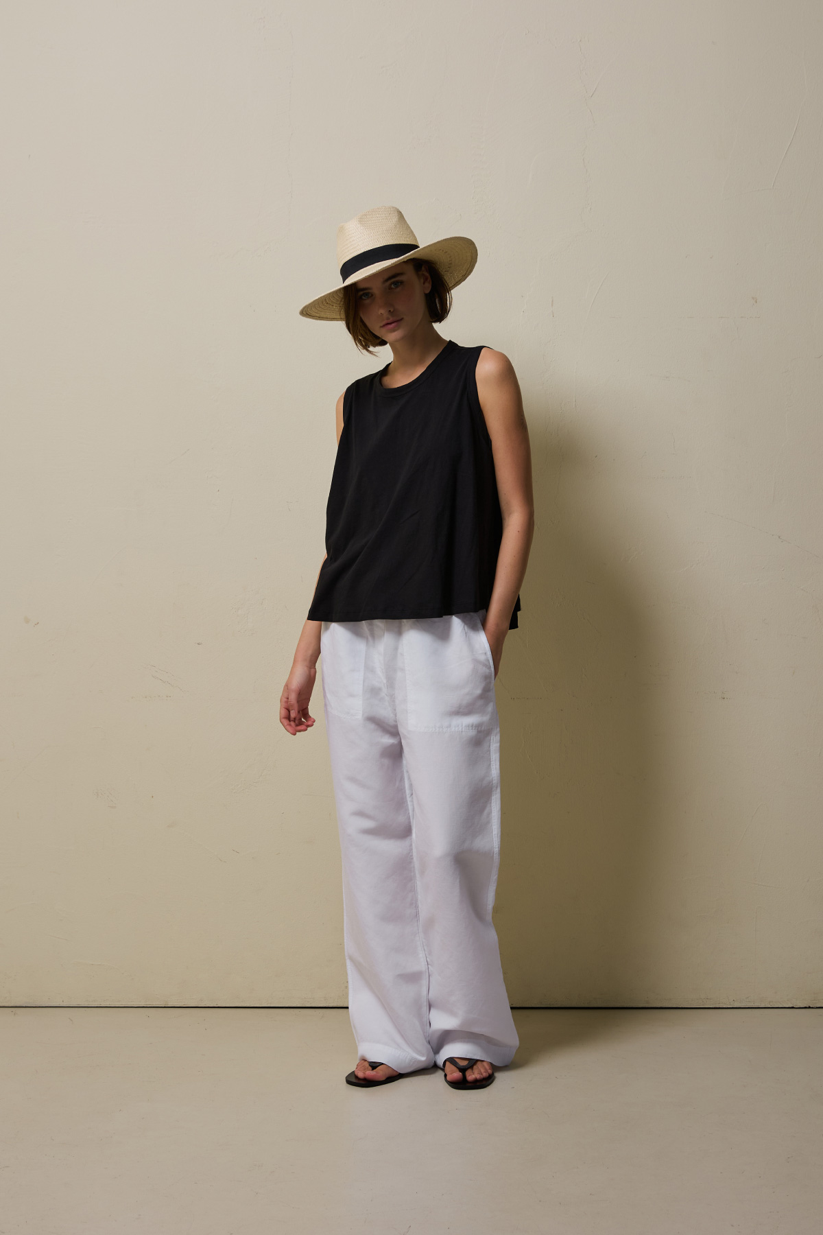 Tencel Linen Wide Banding Pants _ Pure White