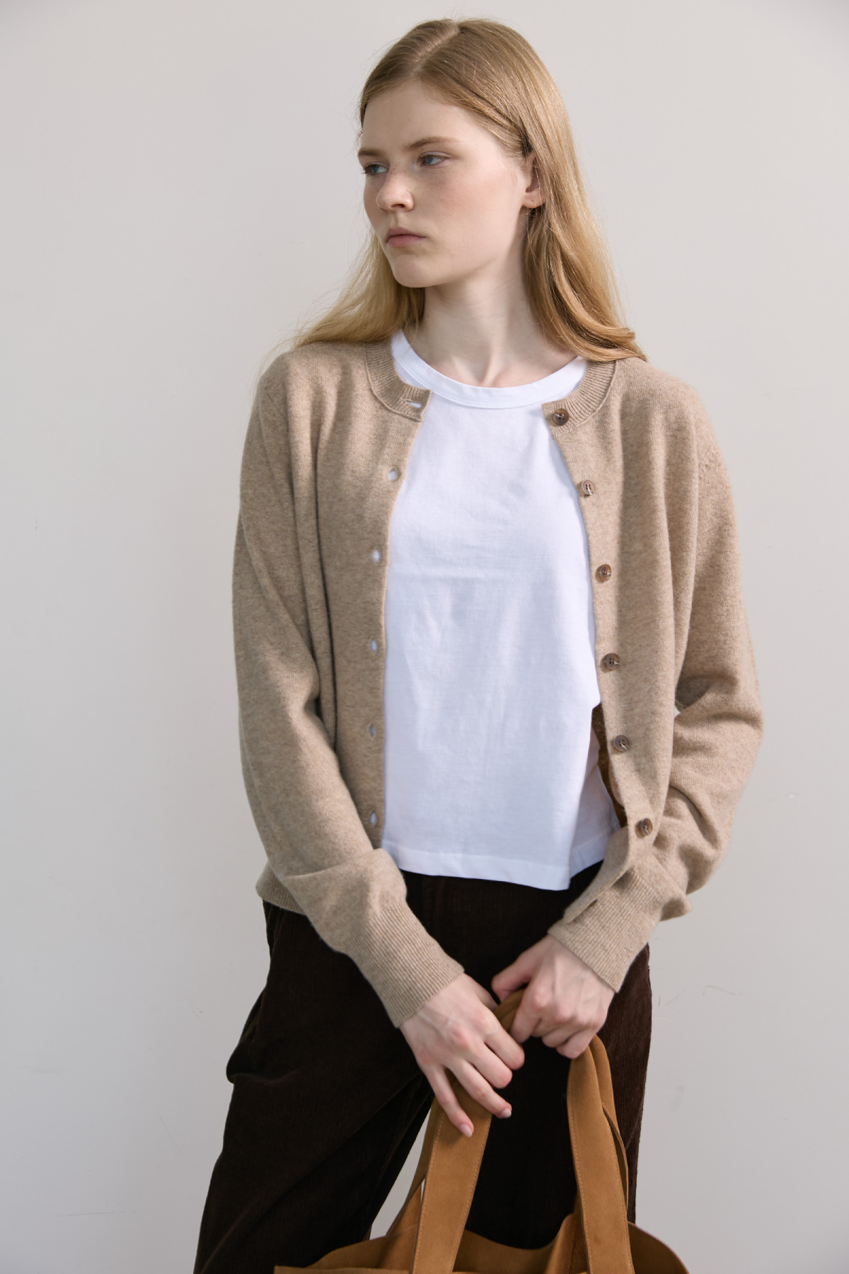 100%Merino Wool Basic Cardigan_Beige100%메리노 울 베이직 가디건_베이지