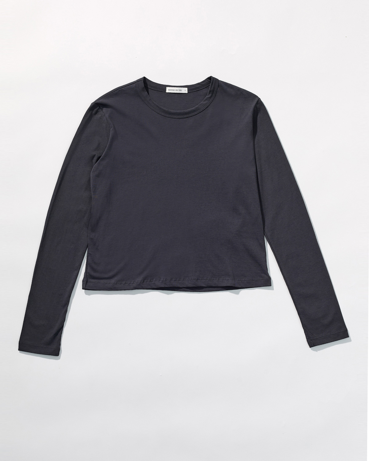Cotton Basic Slim Long Sleeve T-Shirt _ Deep Charcoa