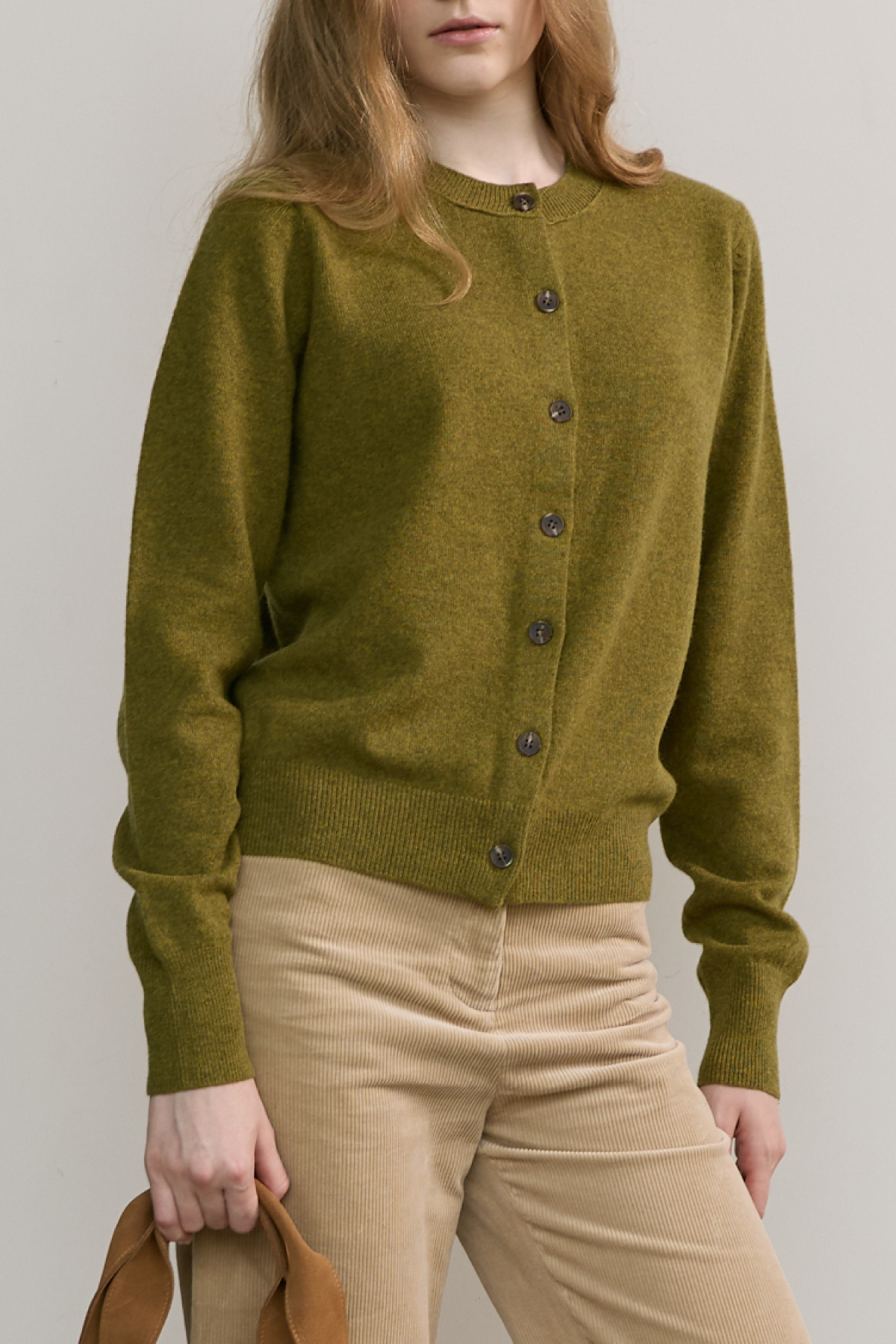 100% Merino Wool Basic Cardigan_Olive100% 메리노 울 베이직 가디건_올리브
