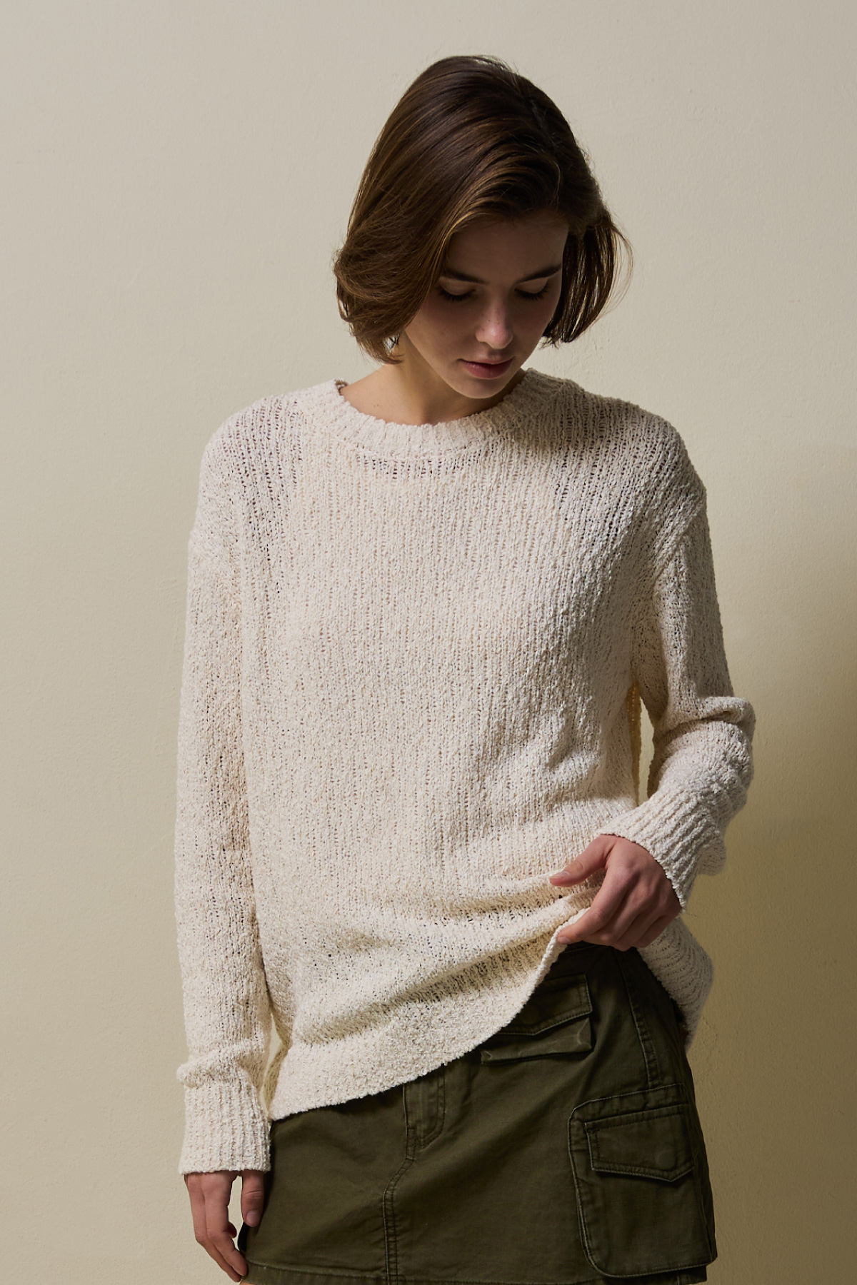 Cotton Blend Loose Knit _ Light Beige