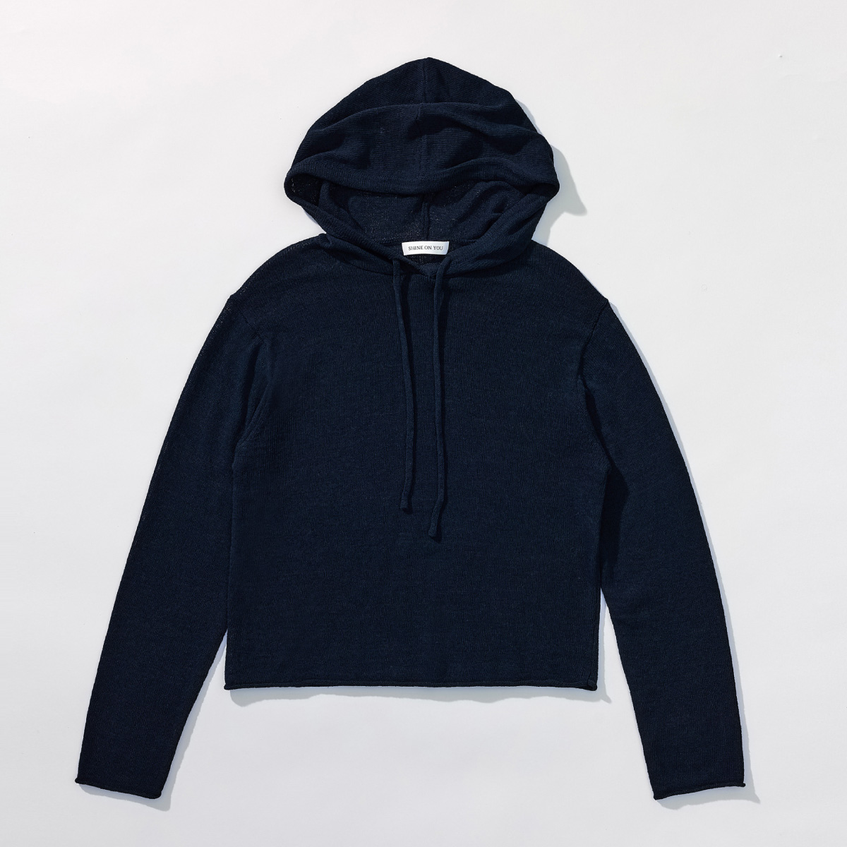 Airy Linen Blend Slim Knit Hoodie _ Deep Navy