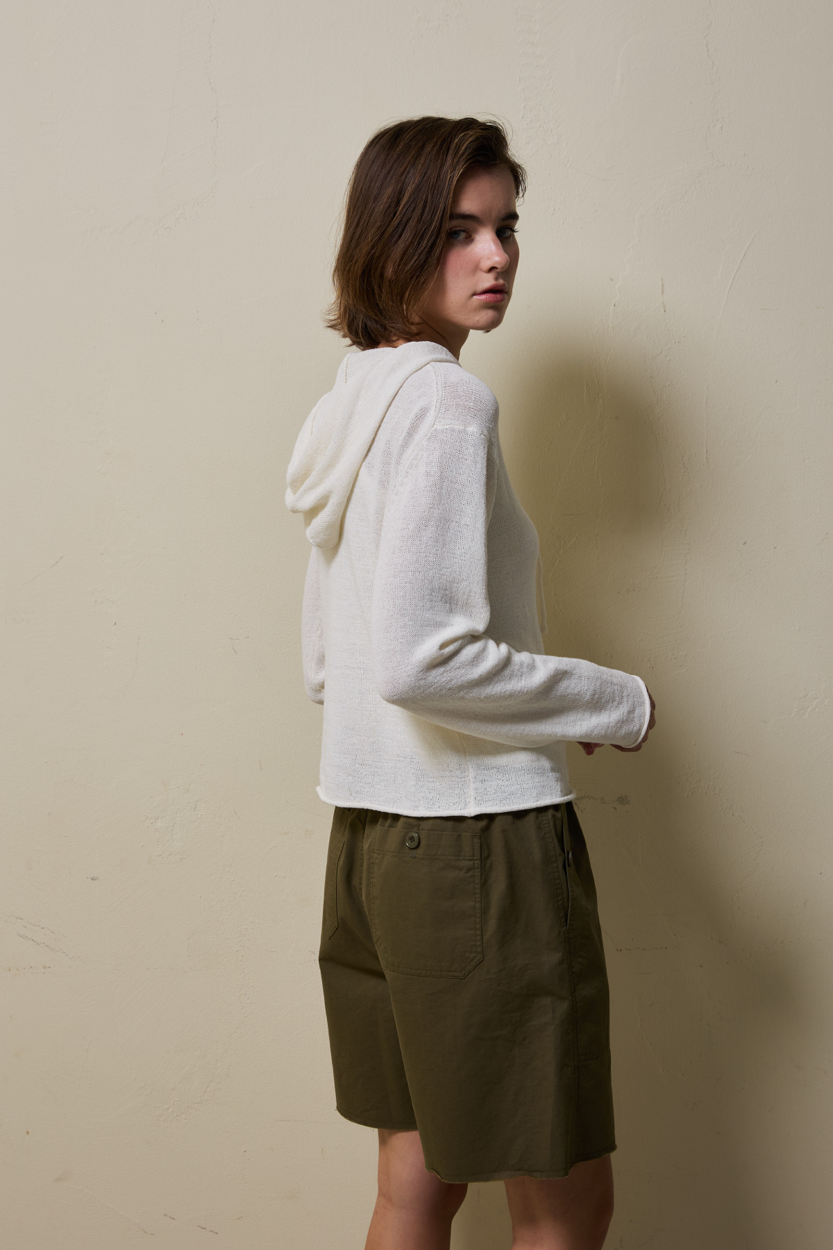 Cotton Utility Banding Half Pants _ Deep Olive