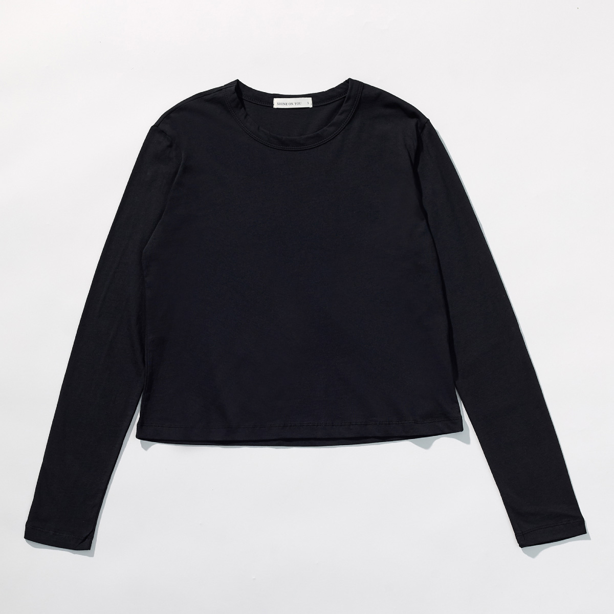 Cotton Basic Slim Long Sleeve T-Shirt _ Black