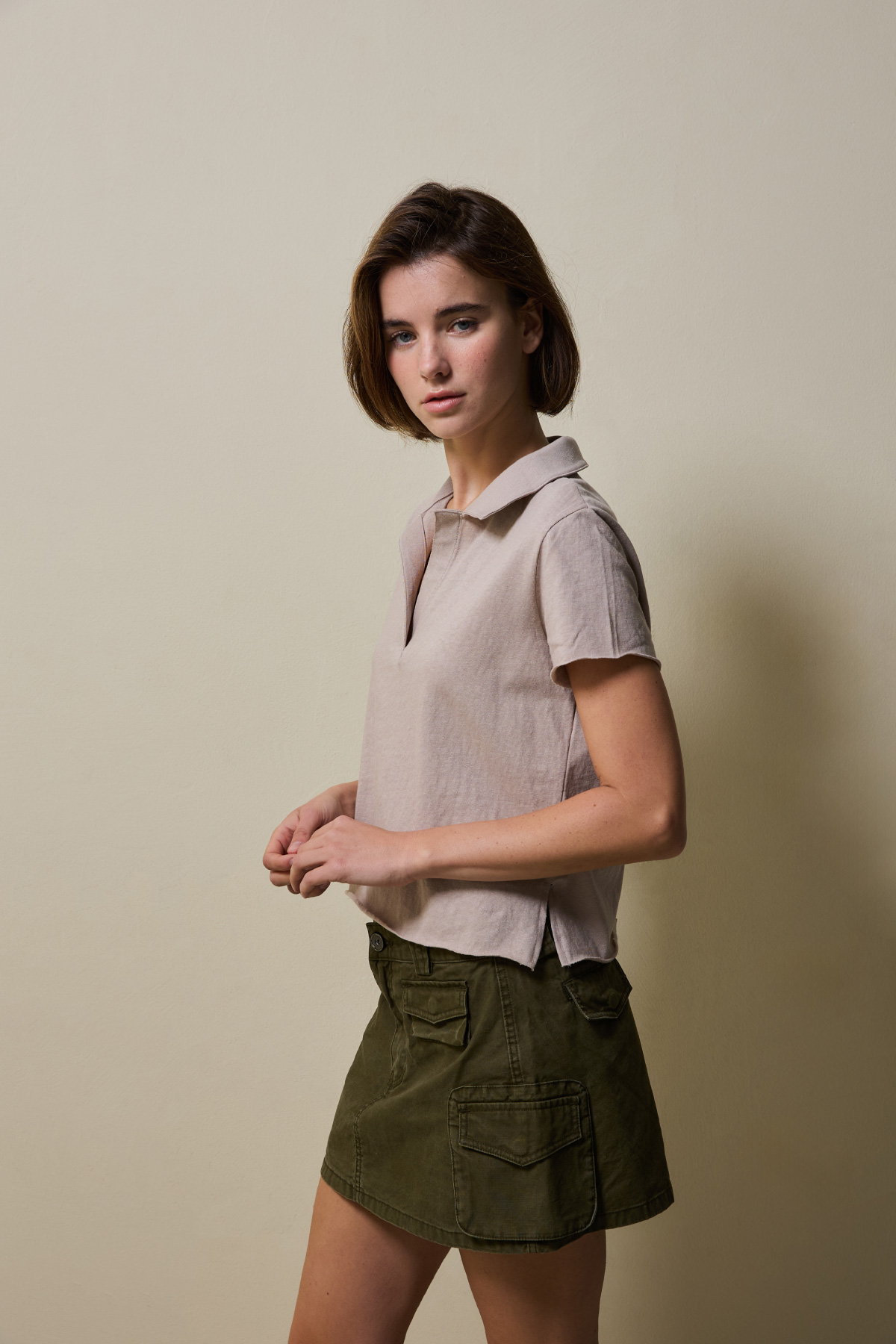 Cotton Jersey Collared T-Shirt _ Neutral Beige
