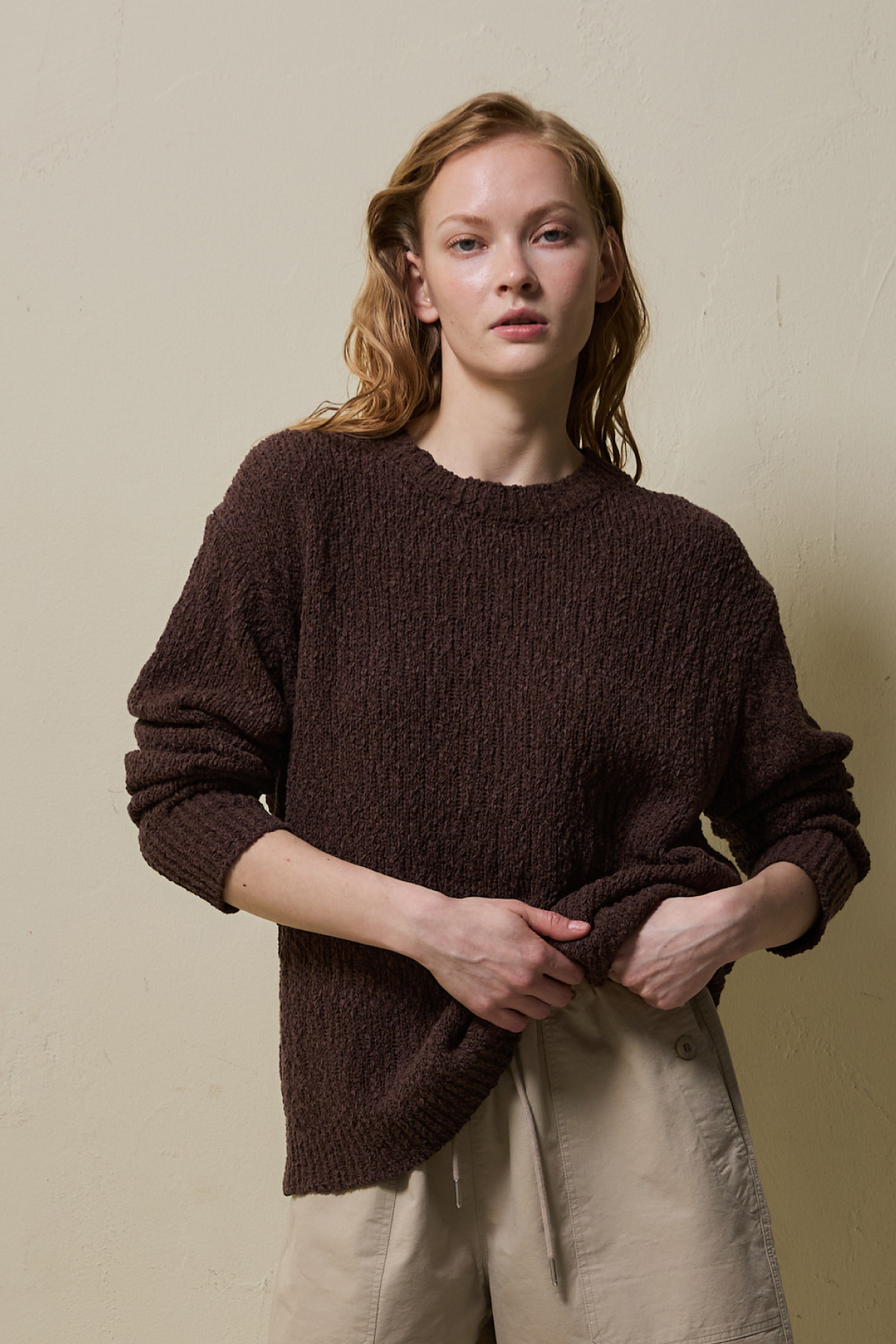 Cotton Blend Loose Knit _ Deep Cocoa Brown