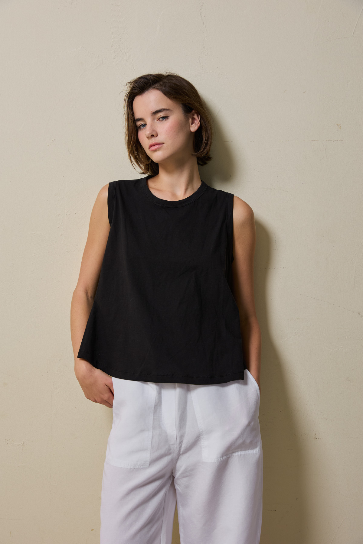 Cotton A-line Sleeveless Top _ Black