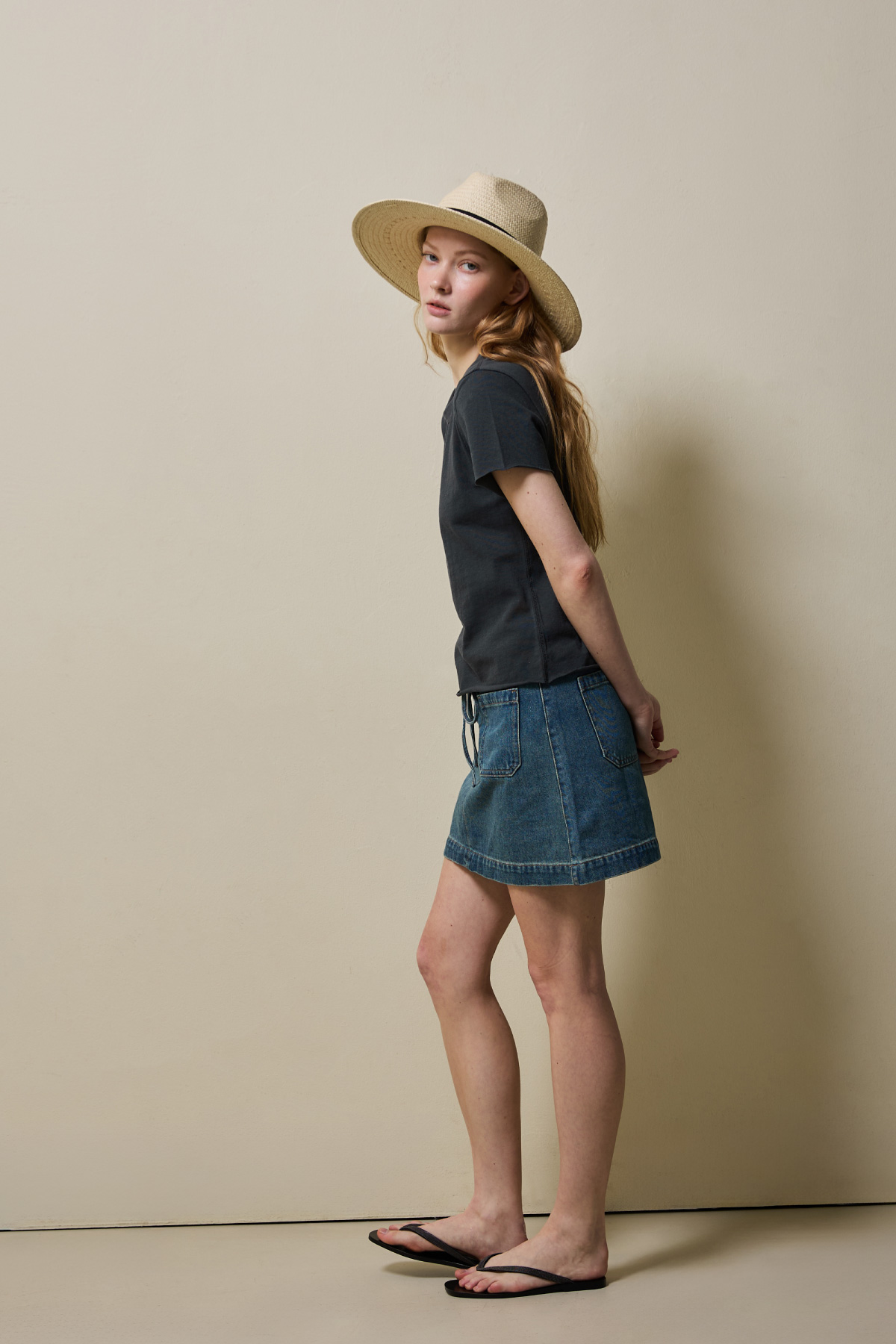 Cotton Jersey Rolled Edge T_Shirt-Black
