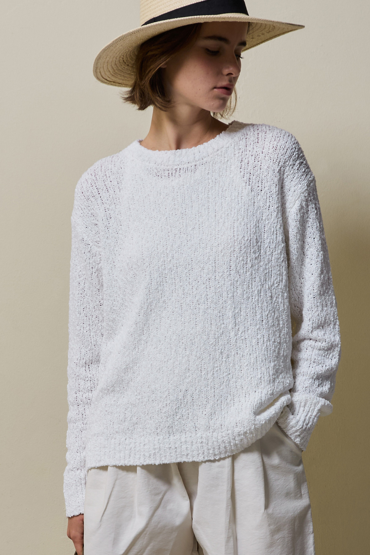 Cotton Blend Loose Knit _ Soft White