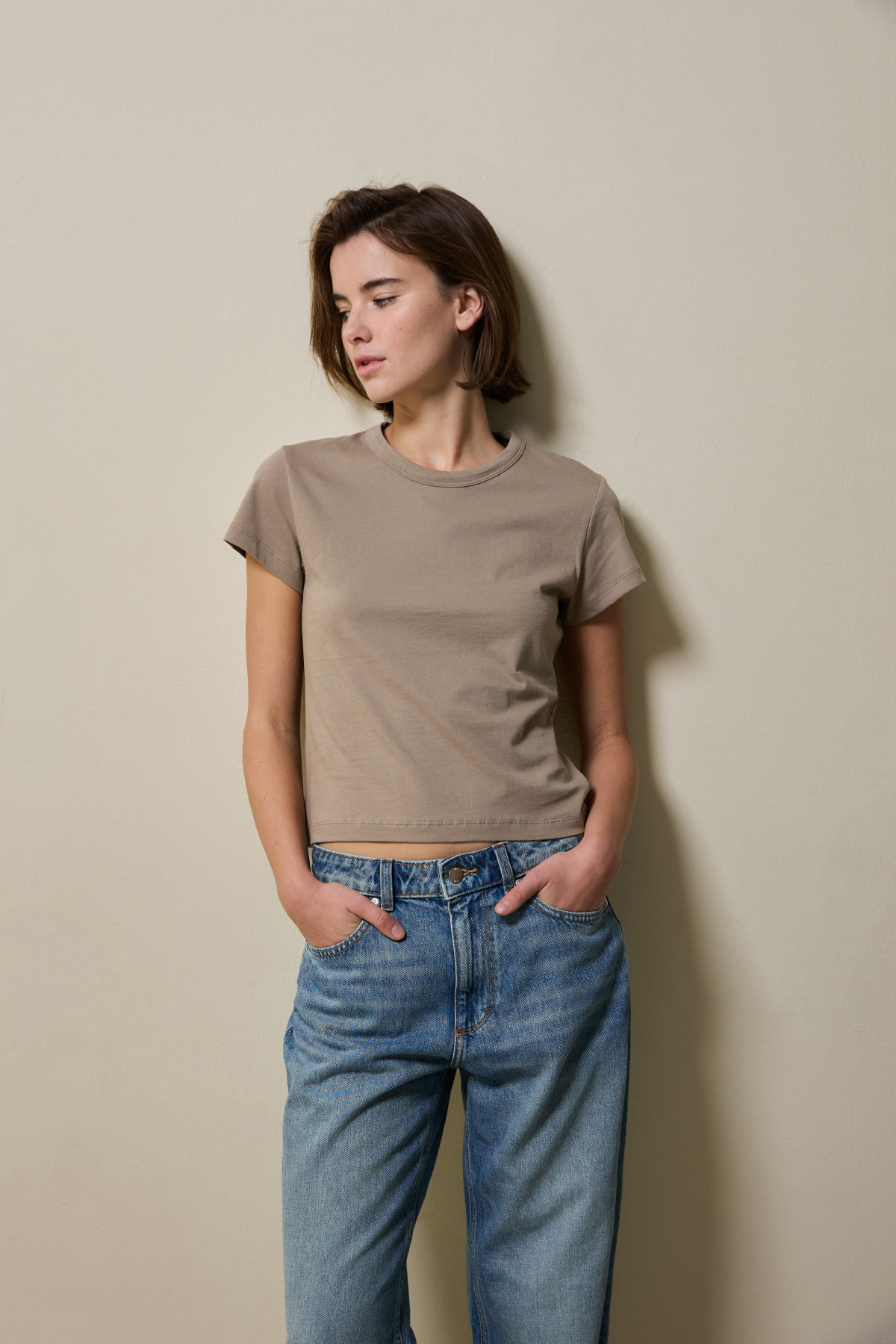 Cotton Basic Slim T-Shirt _ Dusty Taupe