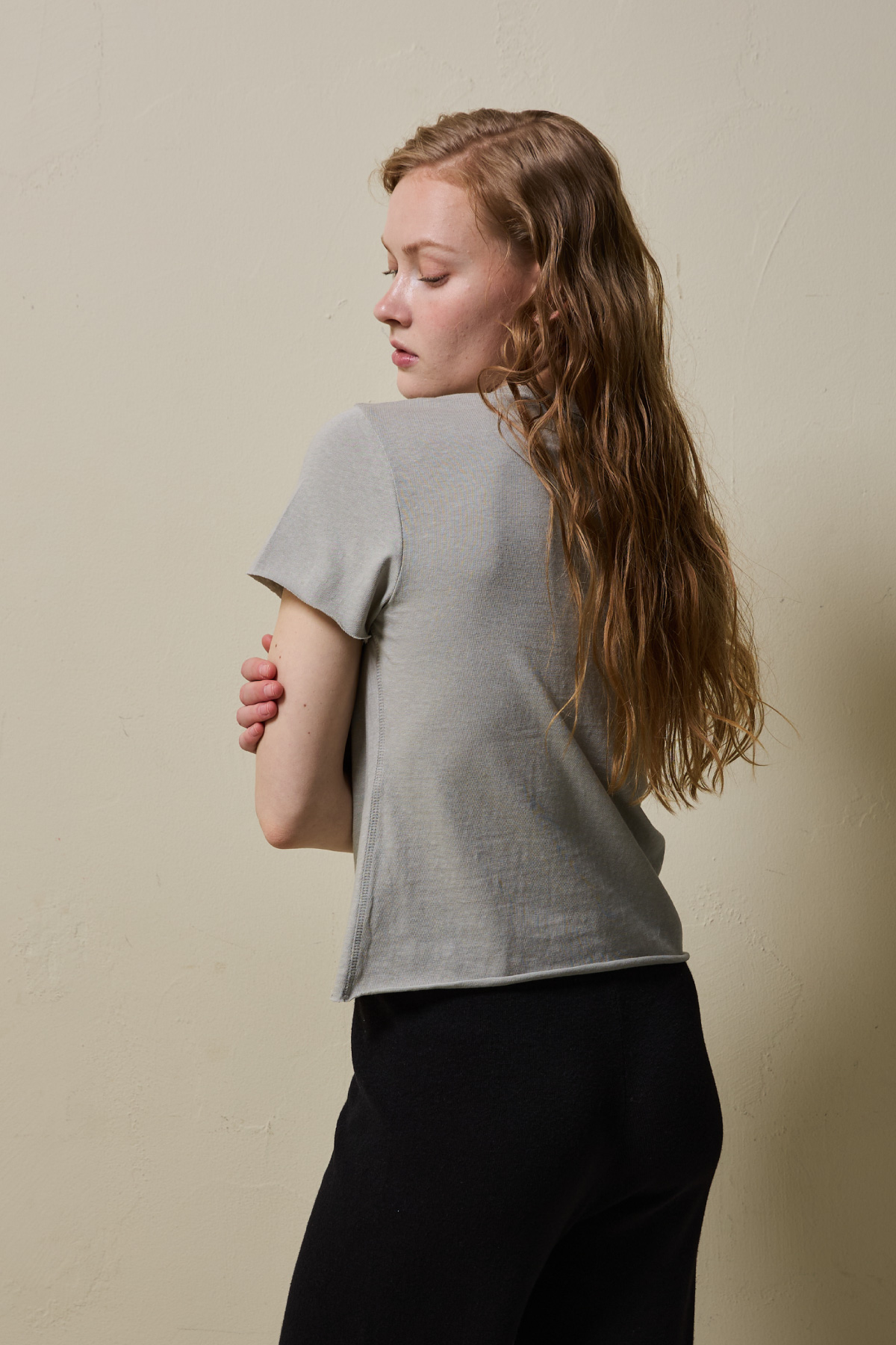 Cotton Jersey Rolled Edge T Shirt _ Olive Grey