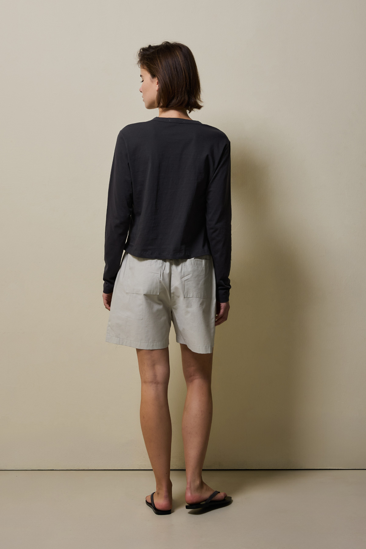 Cotton Blend Double Pleat Banding Shorts _ Soft Stone