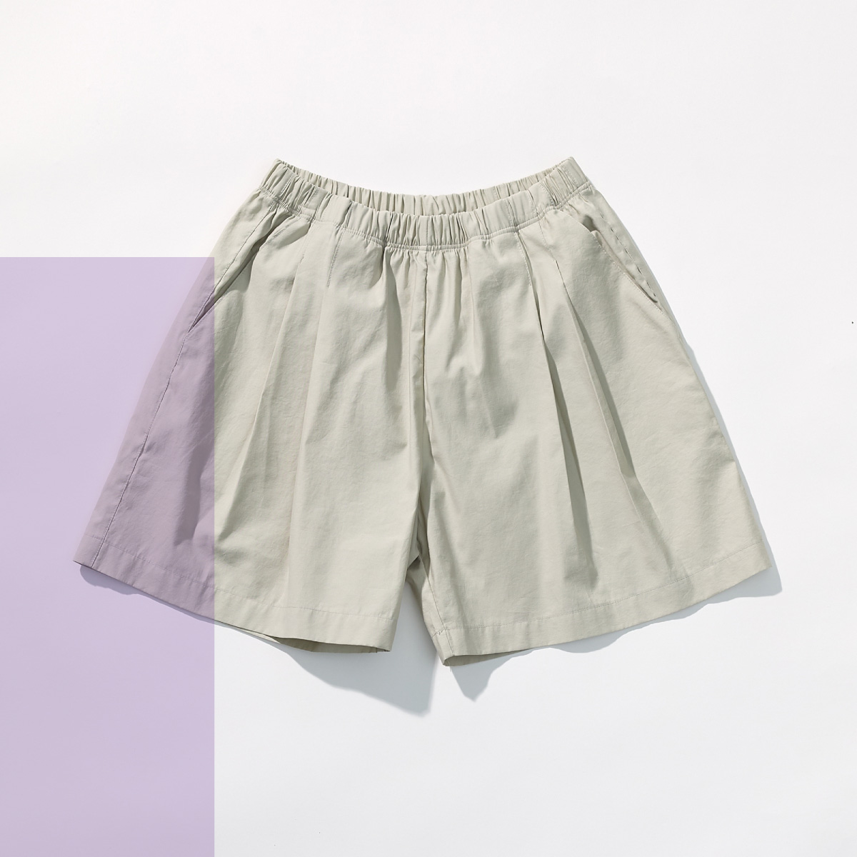 Cotton Blend Double Pleat Banding Shorts _ Soft Stone