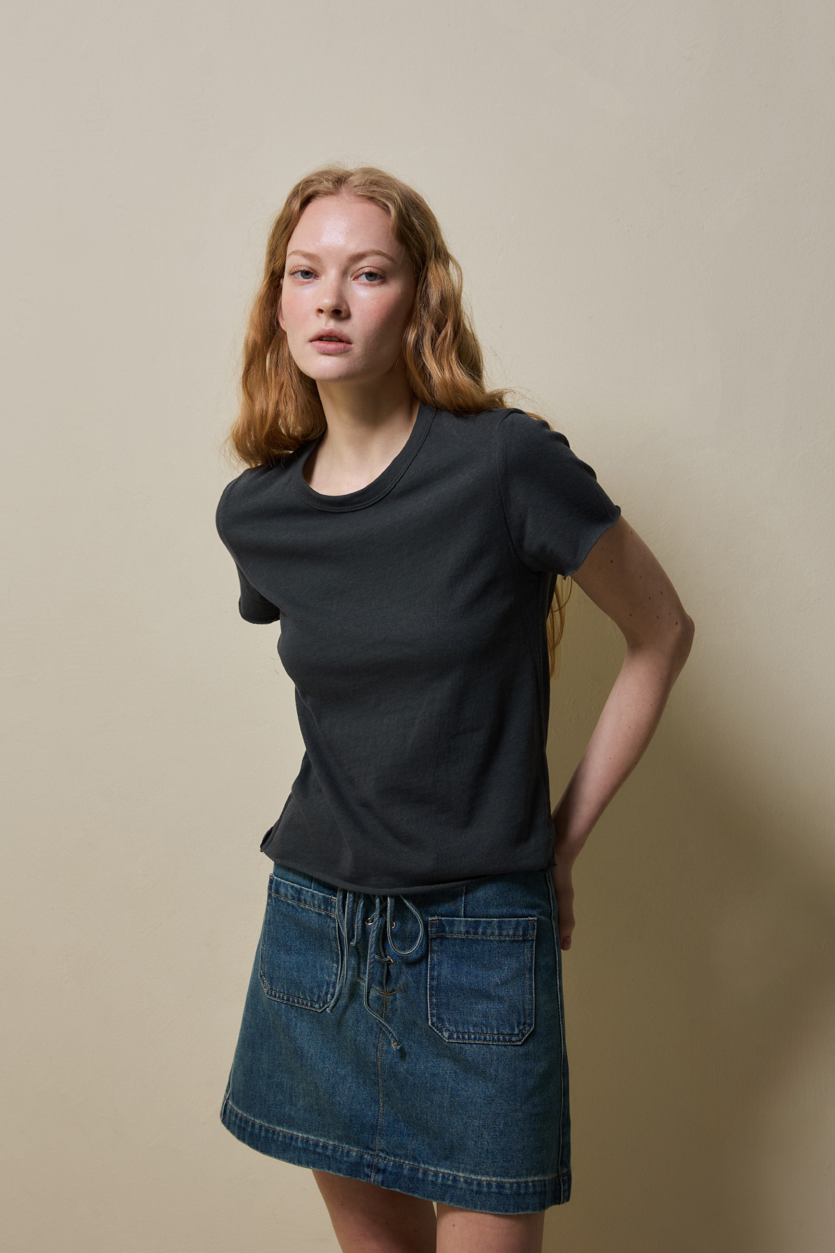 Cotton Jersey Rolled Edge T_Shirt-Black