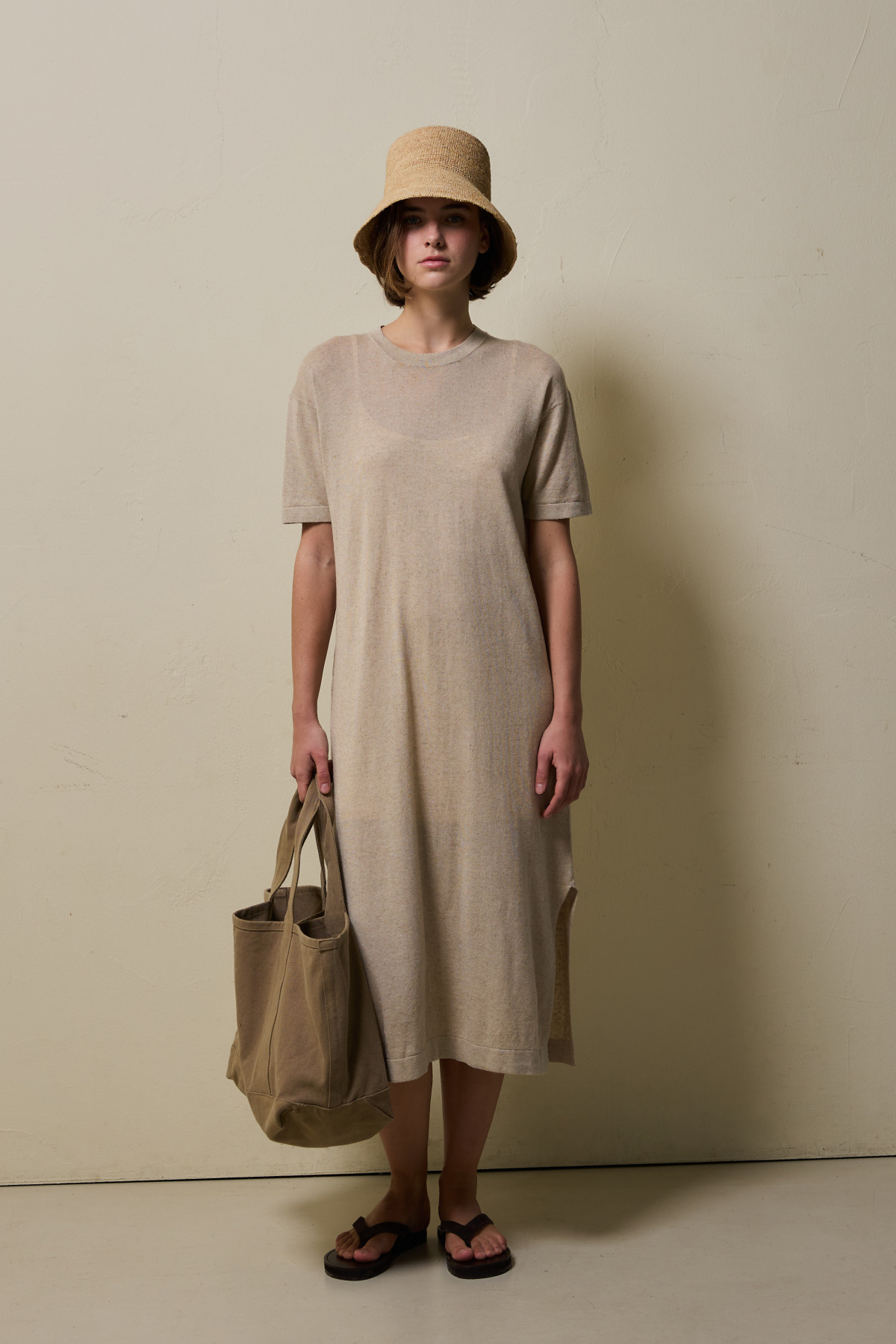 Linen Cotton Knit Long Dress (Slip Set) _ Sand Beige