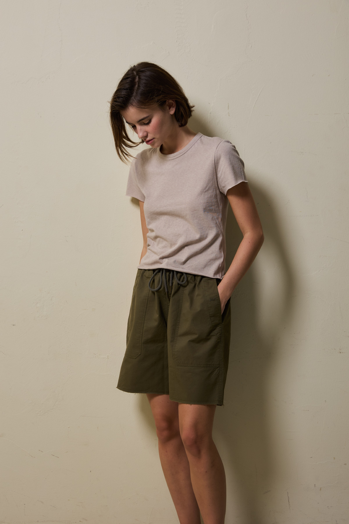Cotton Jersey Rolled Edge T-Shirt _ Taupe