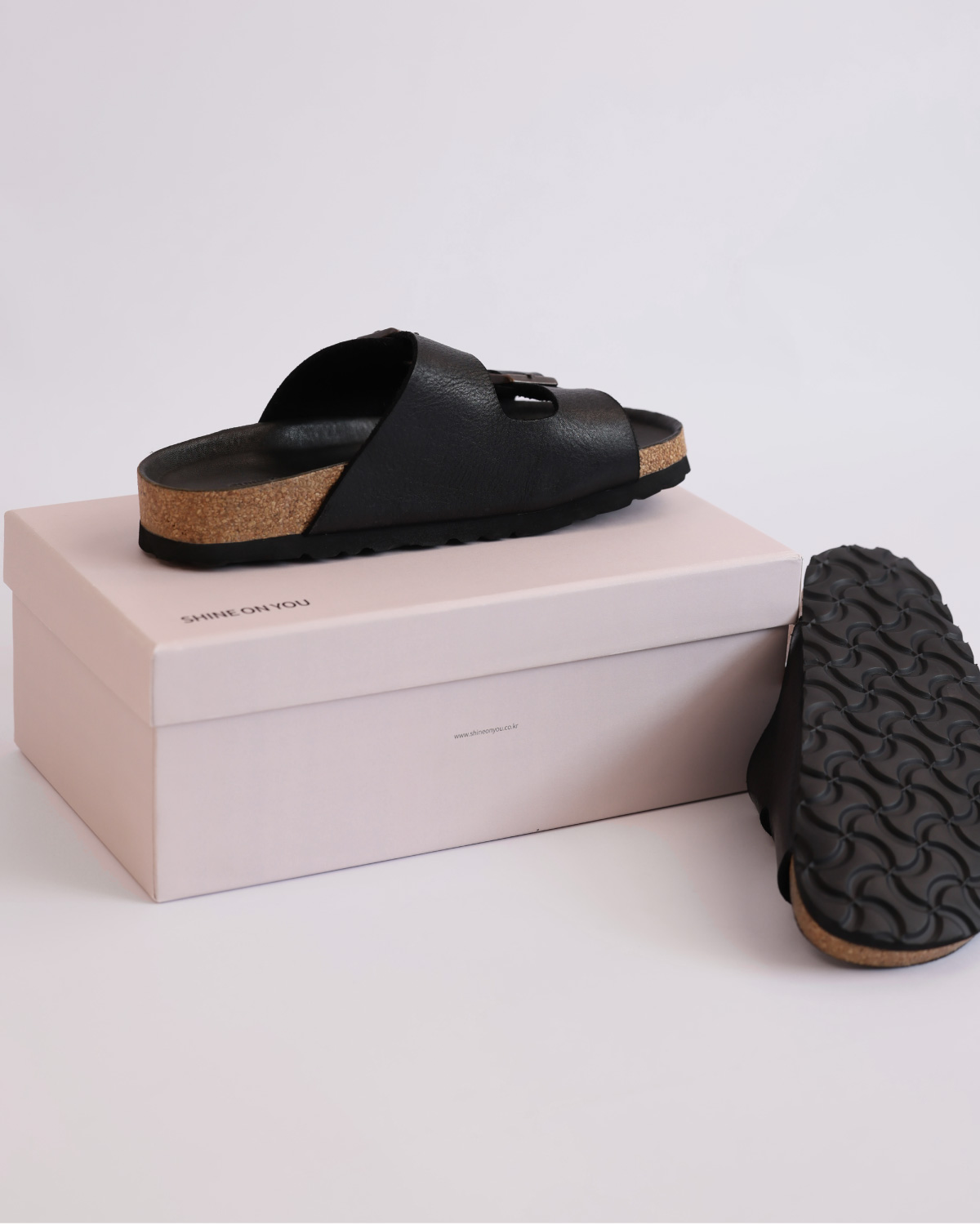 Washed Cowhide Buckle Slide Sandals