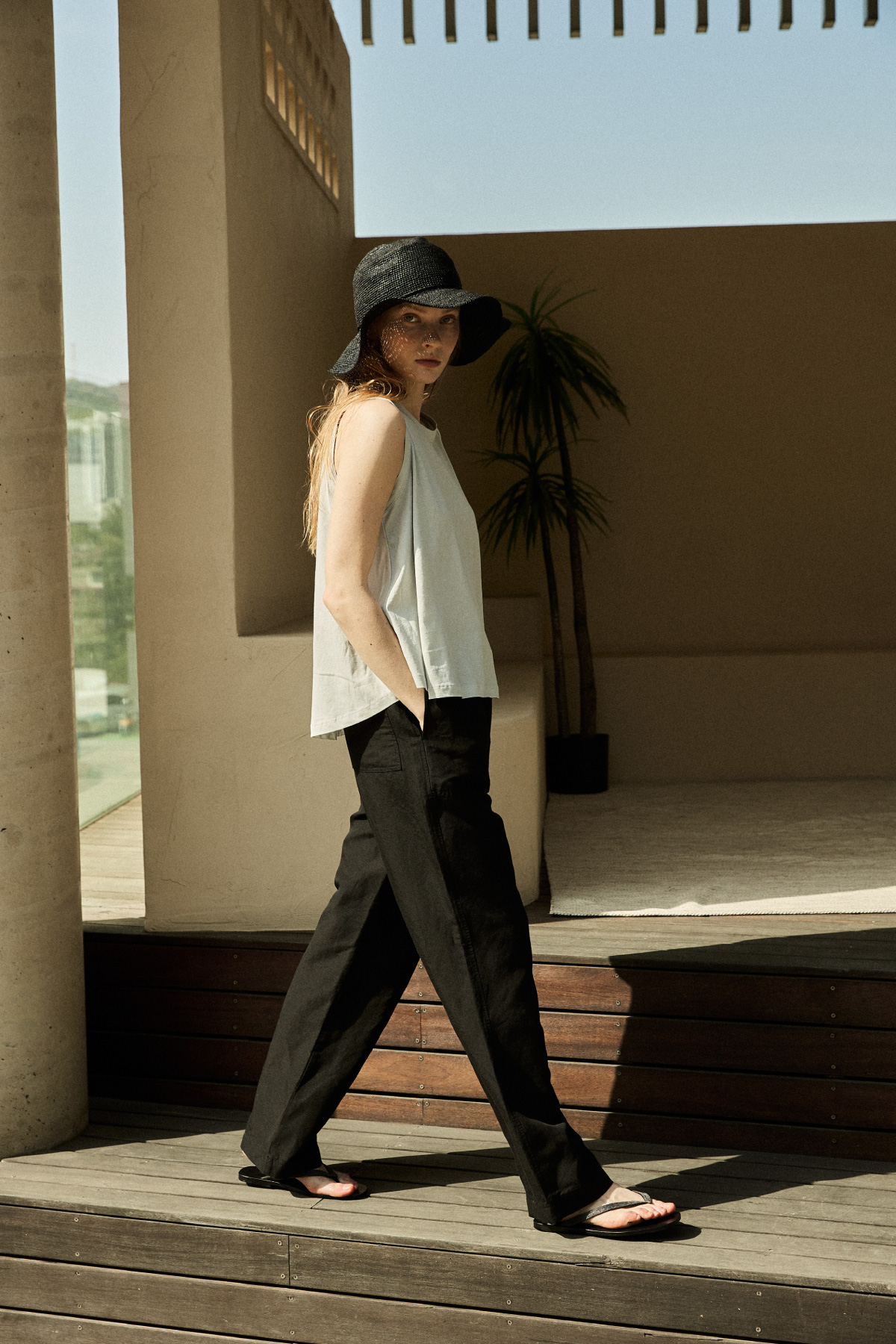 Tencel Linen Wide Banding Pants _ Black