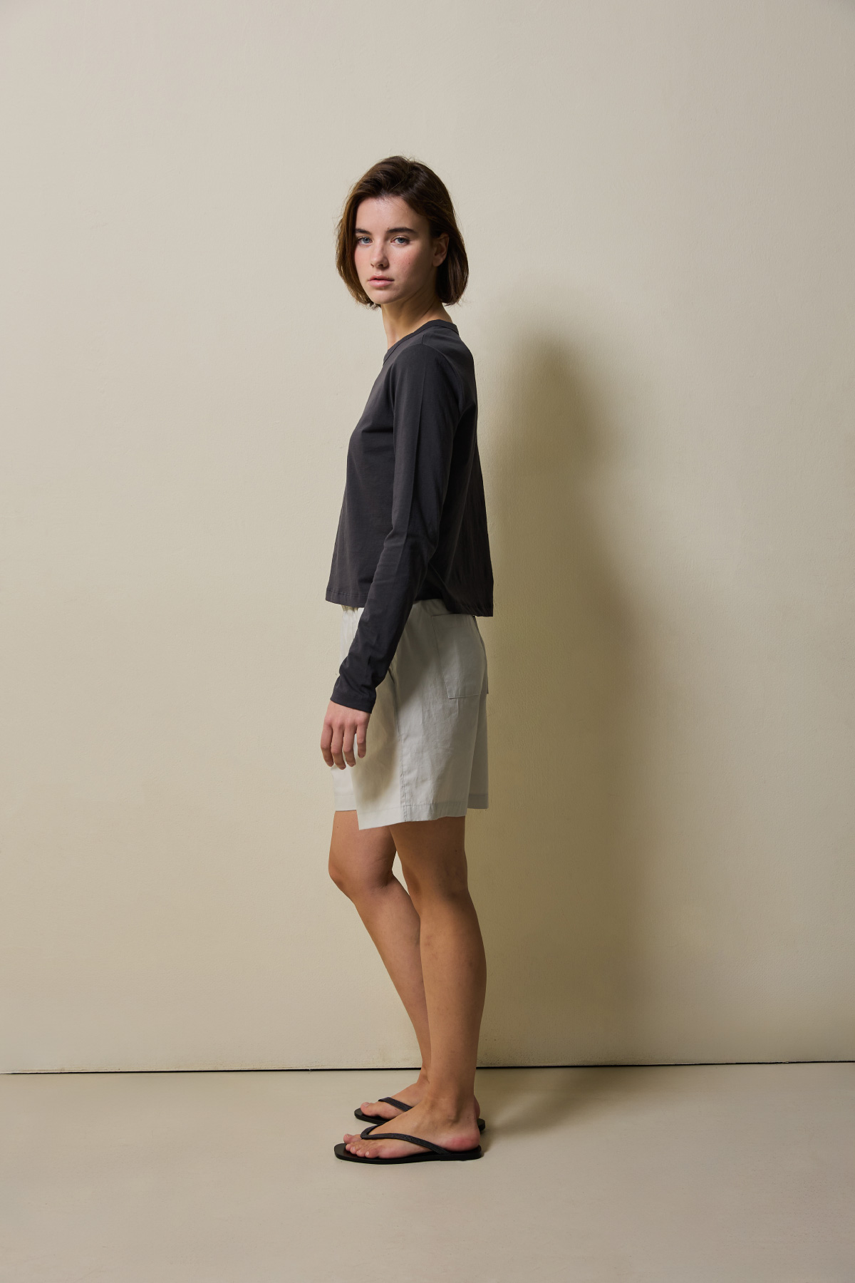 Cotton Basic Slim Long Sleeve T-Shirt _ Deep Charcoa