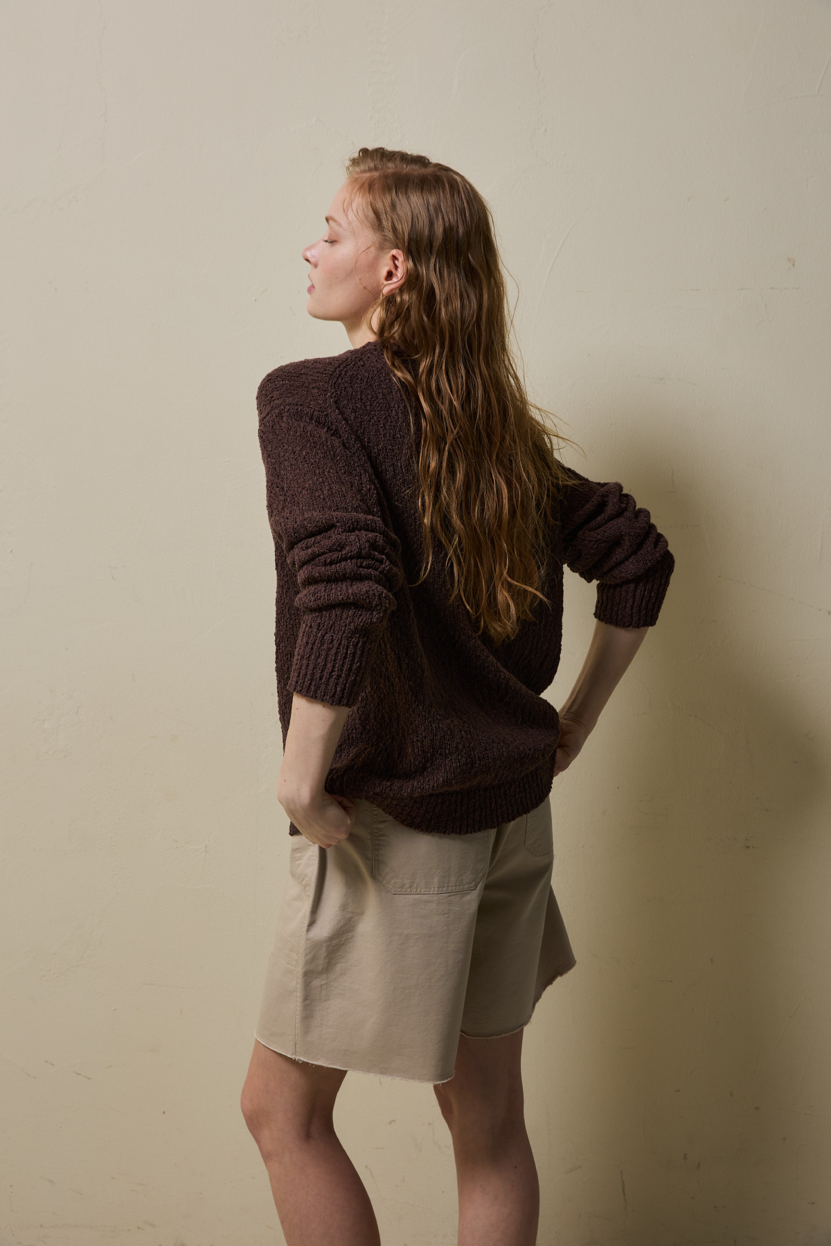 Cotton Blend Loose Knit _ Deep Cocoa Brown