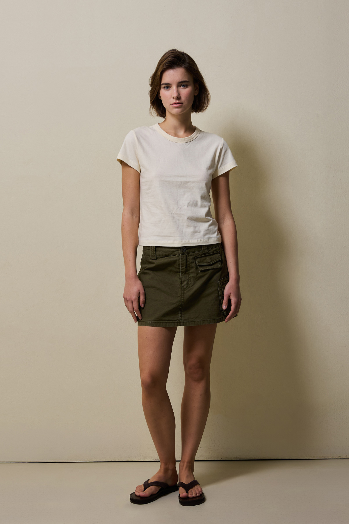 Cotton Basic Slim T-Shirt _ Butter Cream