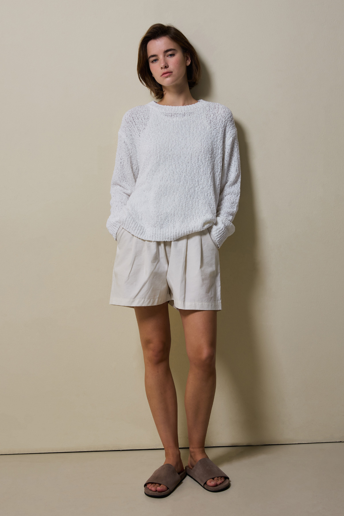 Cotton Blend Loose Knit _ Soft White