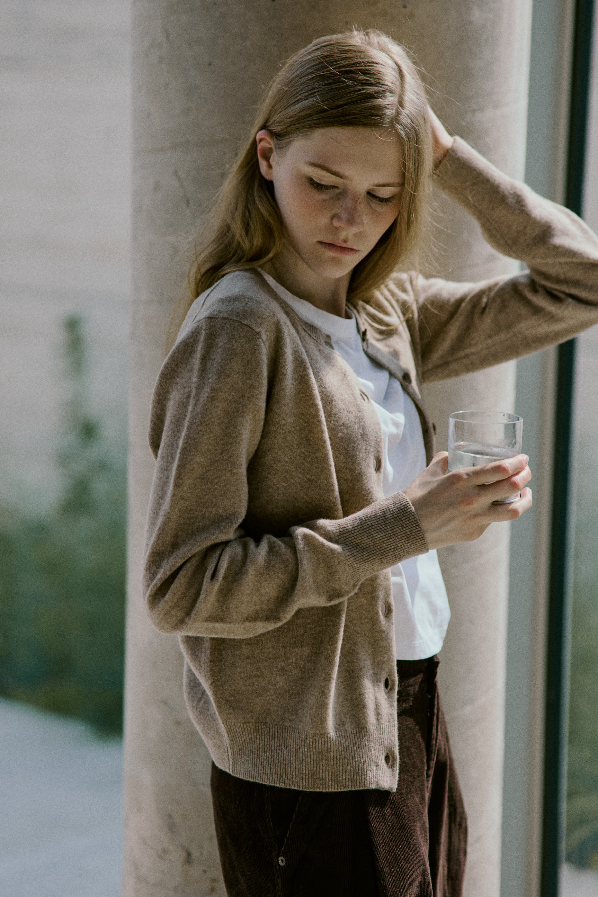 100%Merino Wool Basic Cardigan_Beige100%메리노 울 베이직 가디건_베이지