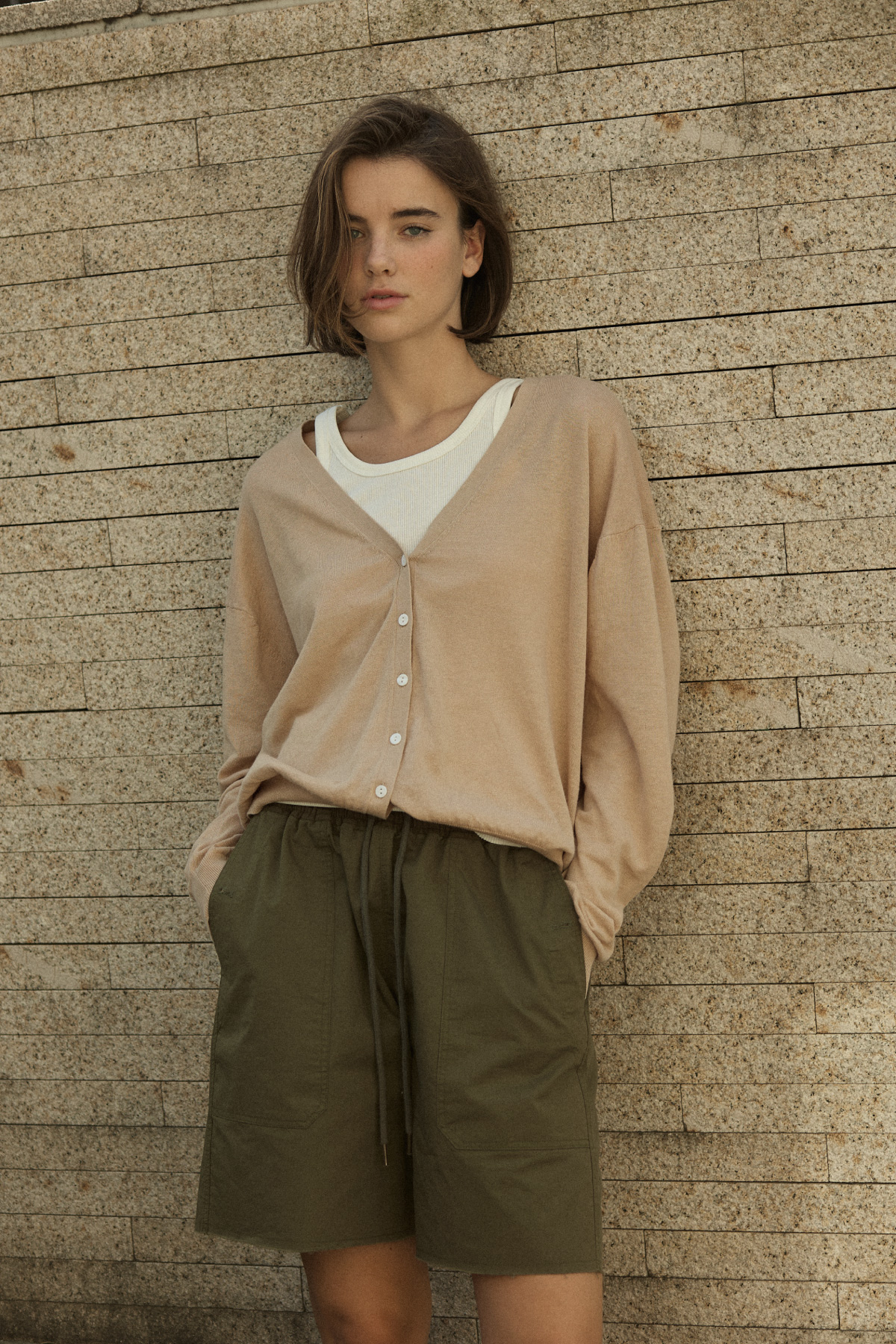 Cotton Utility Banding Half Pants _ Deep Olive