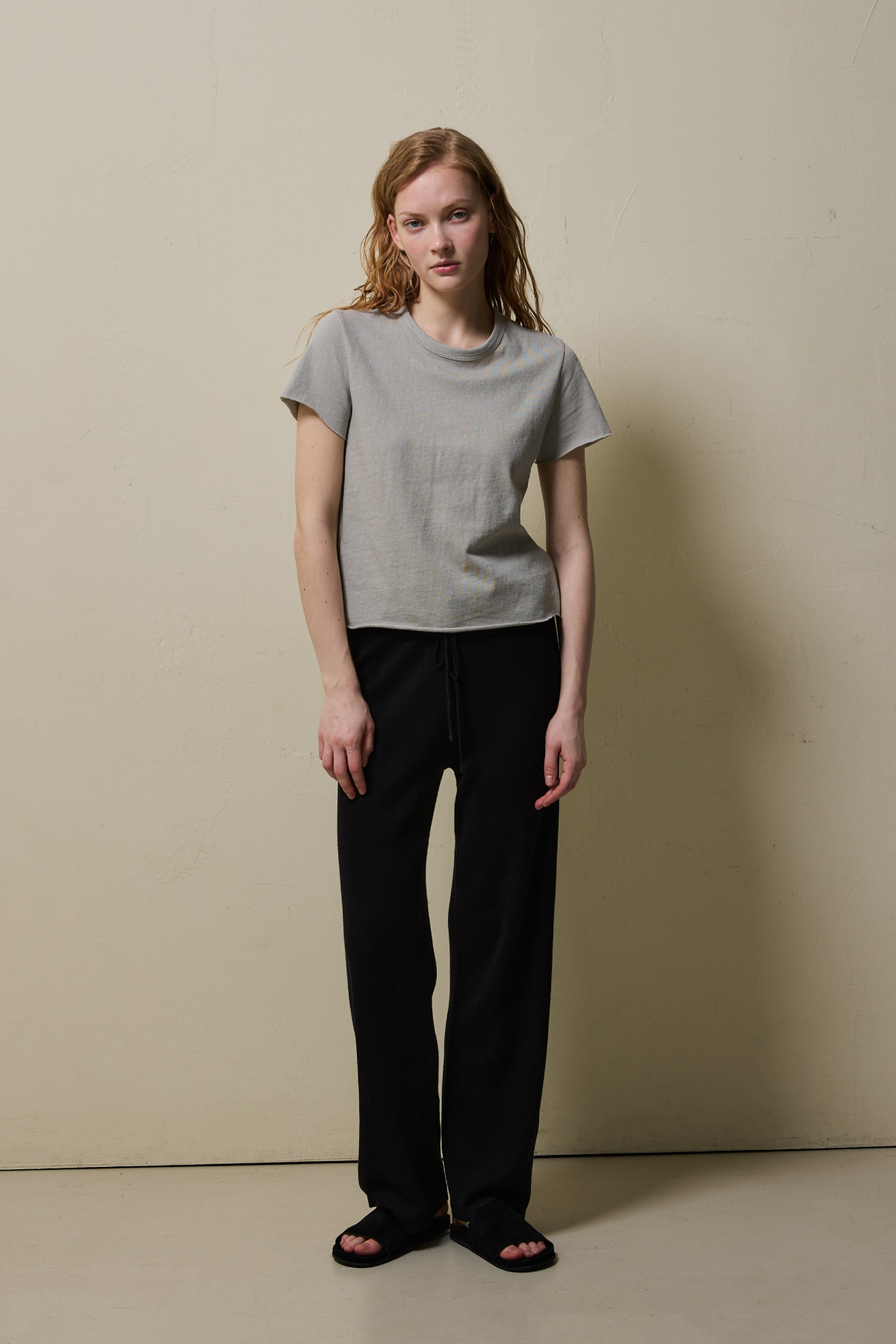 Cotton Jersey Rolled Edge T Shirt _ Olive Grey