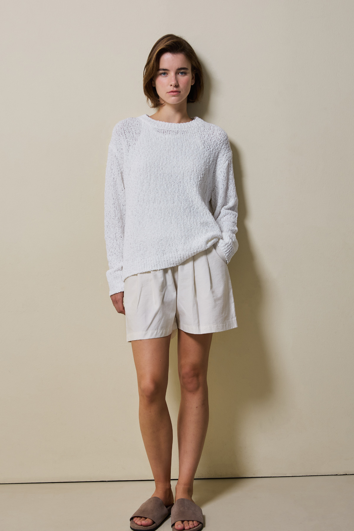 Cotton Blend Loose Knit _ Soft White