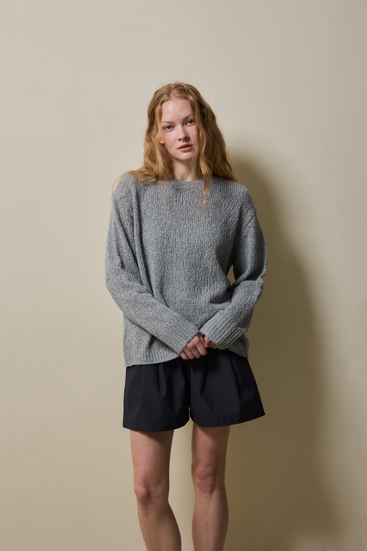 Cotton Blend Loose Knit _ Mélange Grey