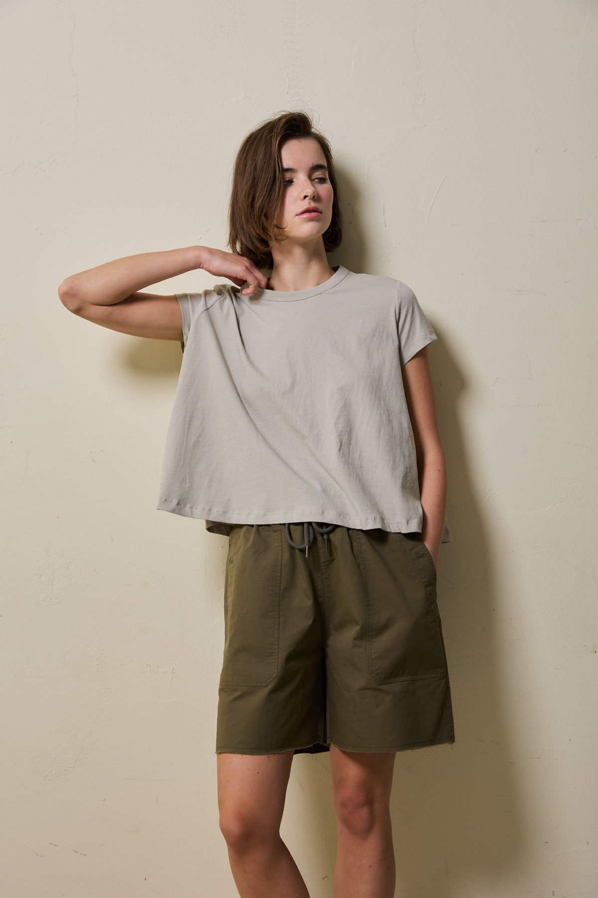 Cotton Utility Banding Half Pants _ Deep Olive