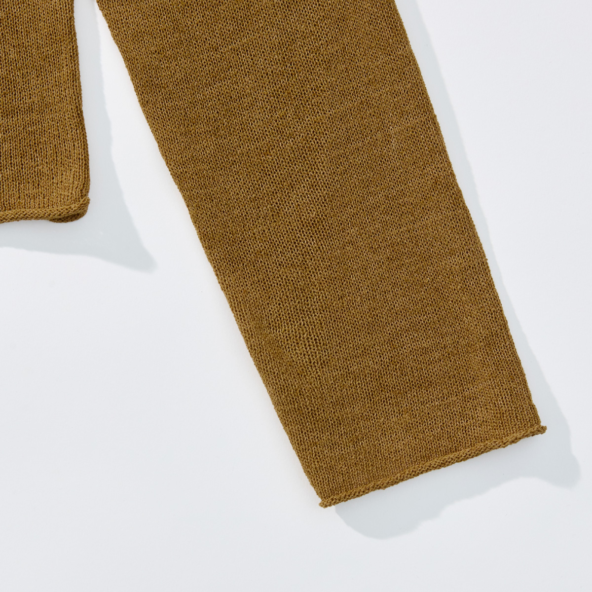 Airy Linen Blend Slim Knit Hoodie _ Camel Brown