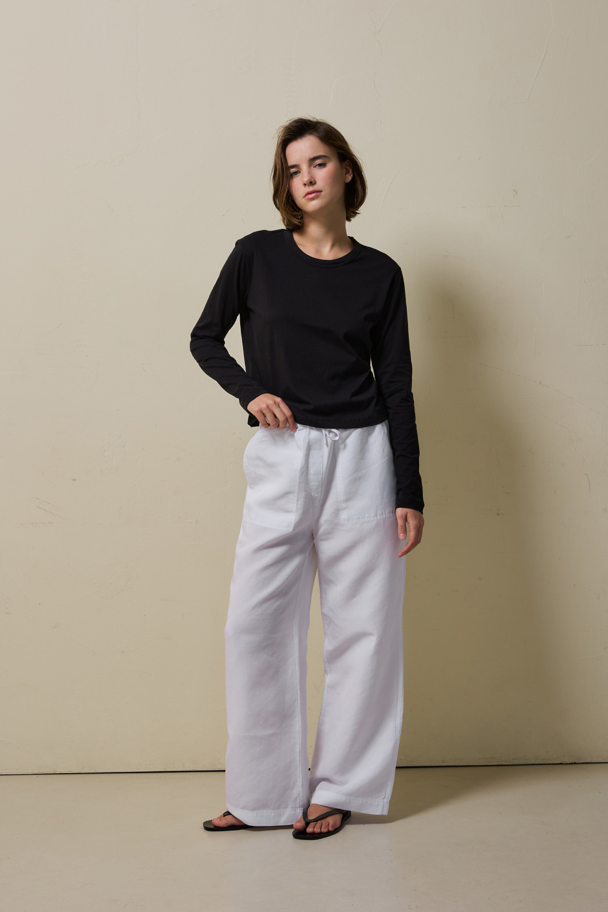 Cotton Basic Slim Long Sleeve T-Shirt _ Black