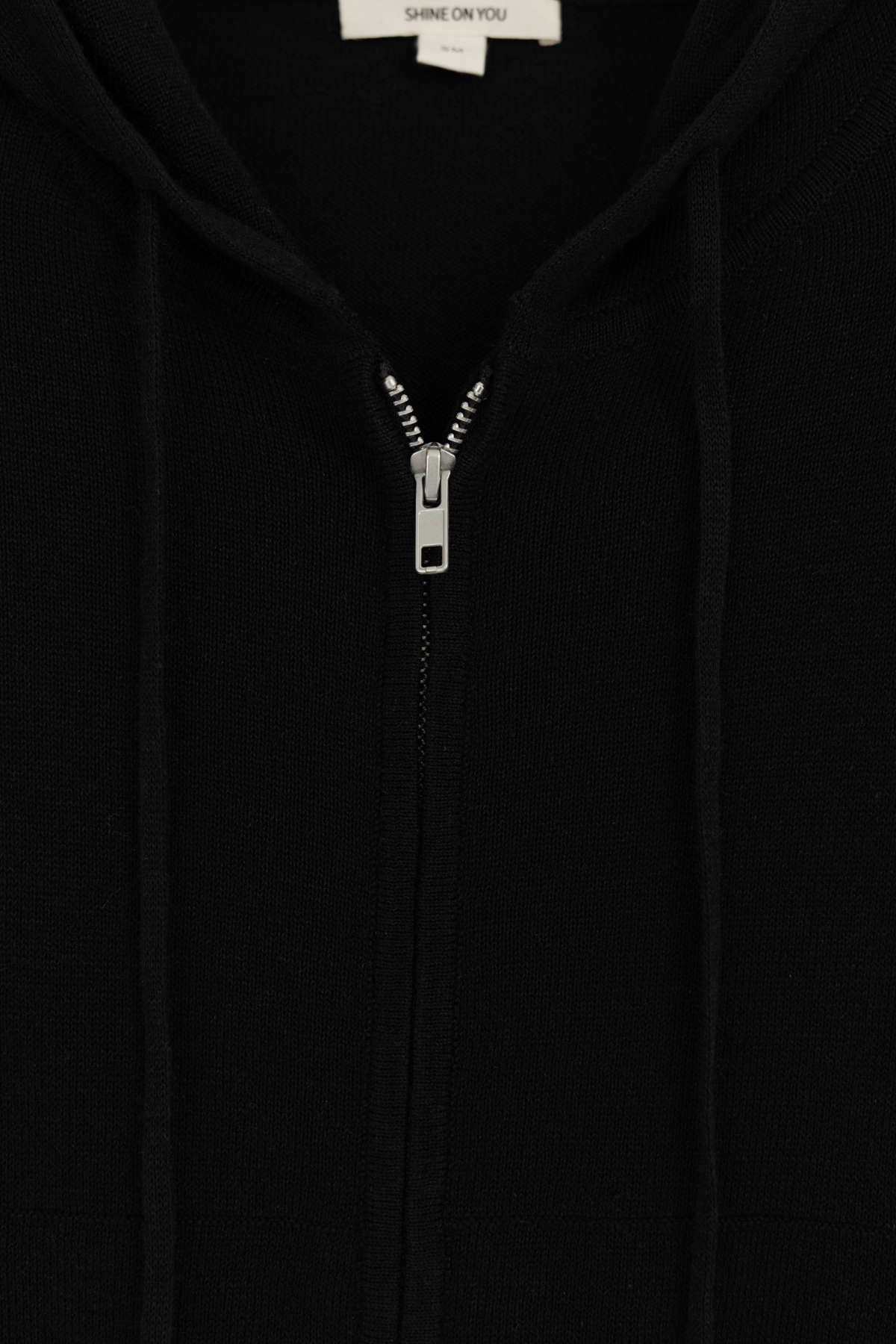 Linen Cotton Knit Zip Hoodie _ Pure Black