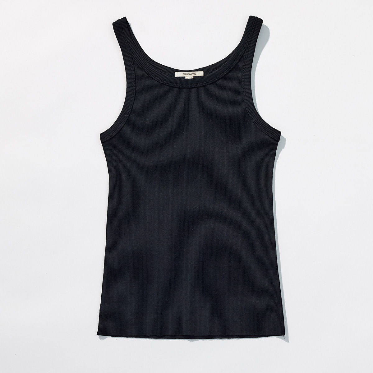 Cotton Rib Slim Sleeveless Top _ Black