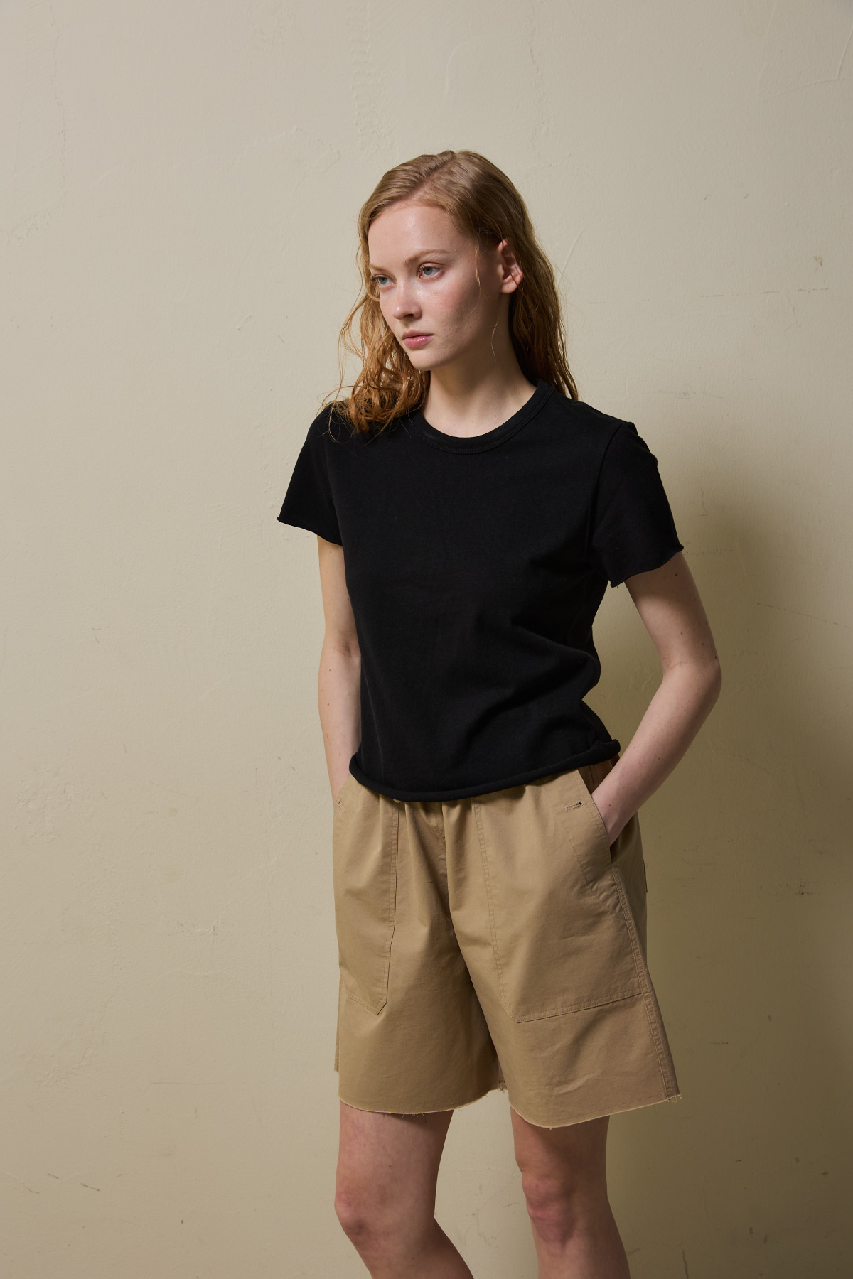 Cotton Utility Banding Half Pants _ Sand Camel
