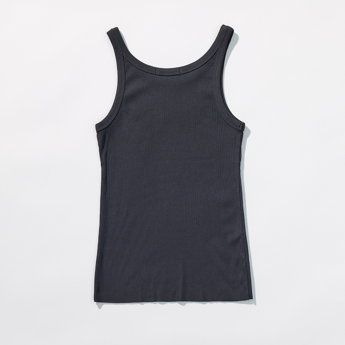 Cotton Rib Slim Sleeveless Top _ Deep Charcoal