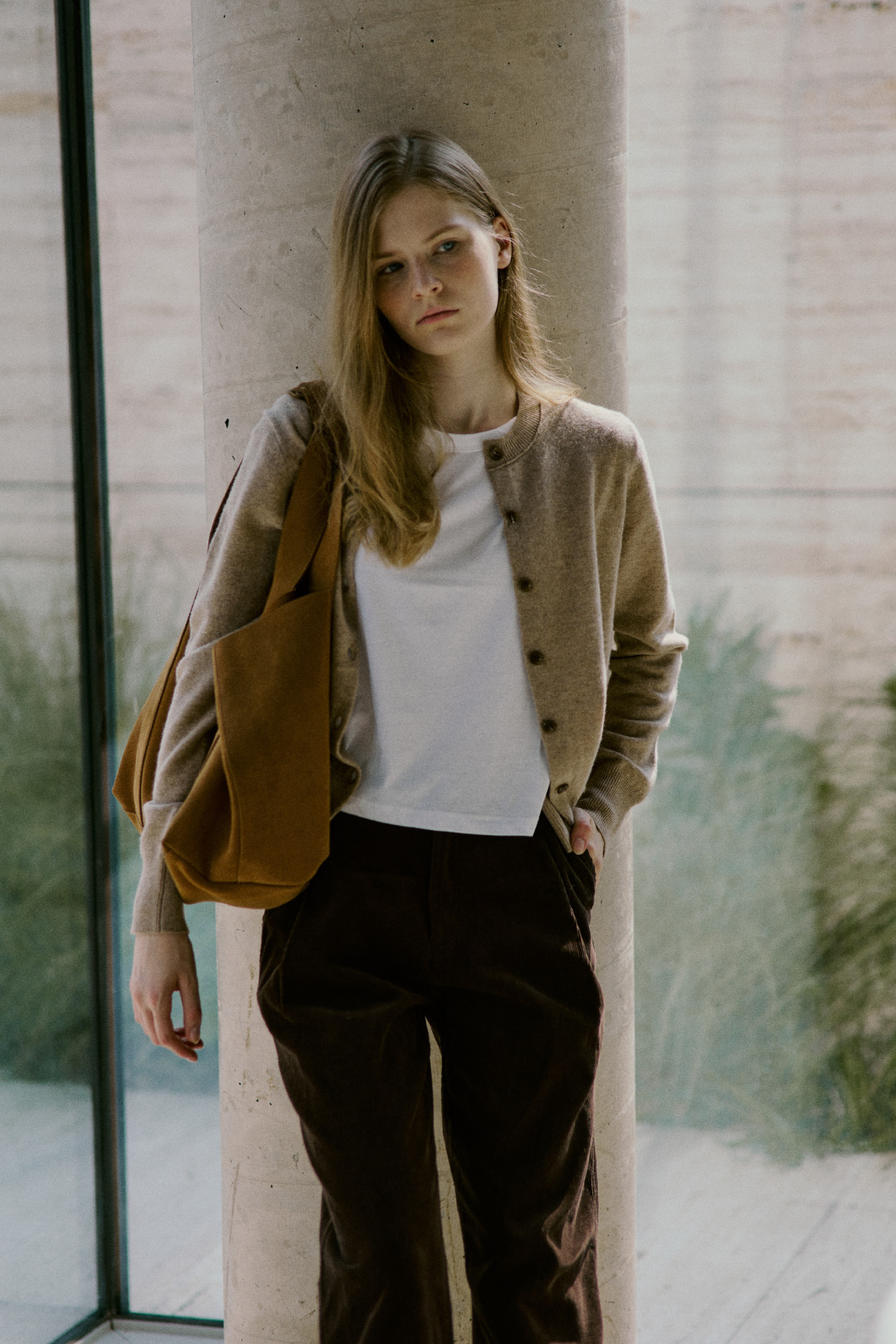 100%Merino Wool Basic Cardigan_Beige100%메리노 울 베이직 가디건_베이지