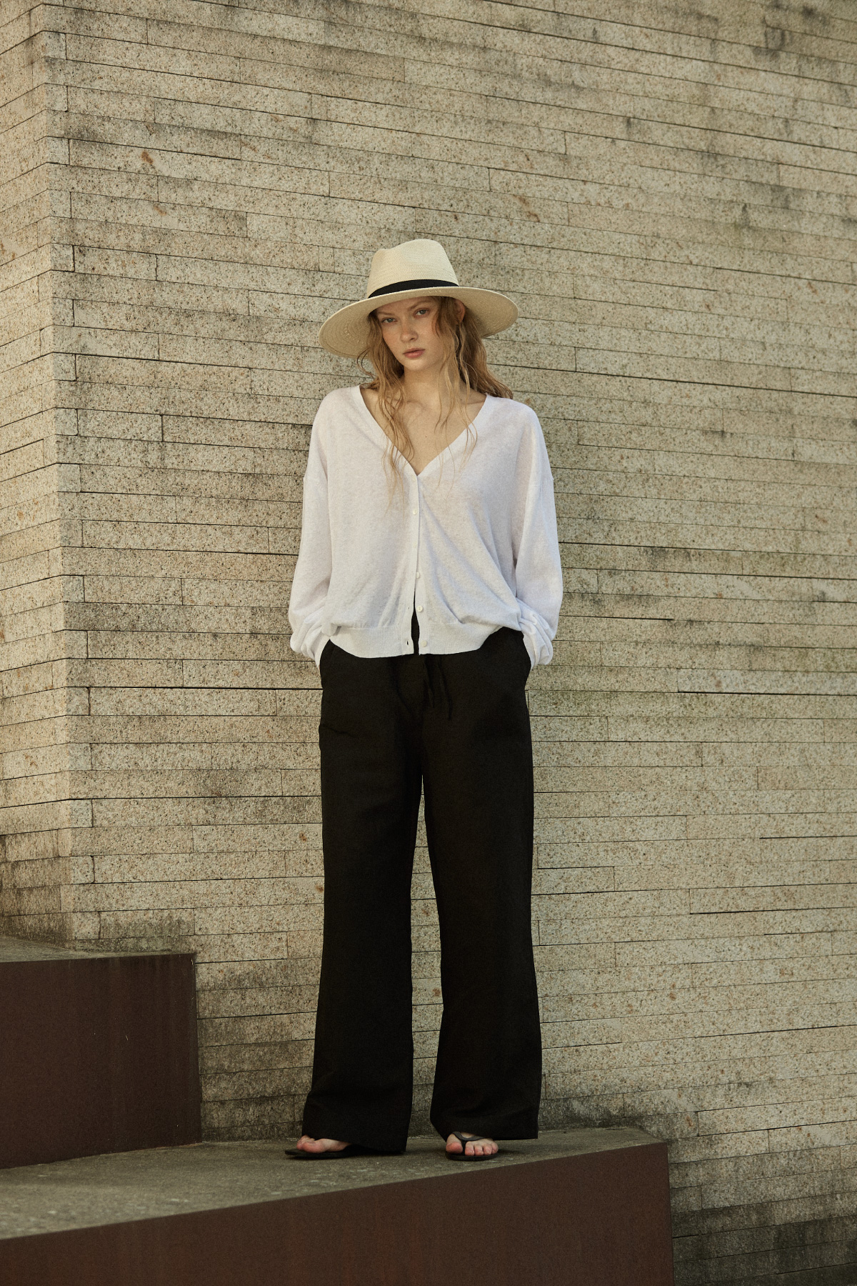 Linen Cotton Loose Fit Knit Cardigan _ Pure White