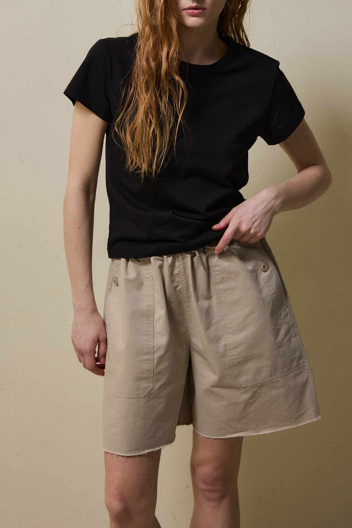 Cotton Utility Banding Half Pants _ Soft Beige