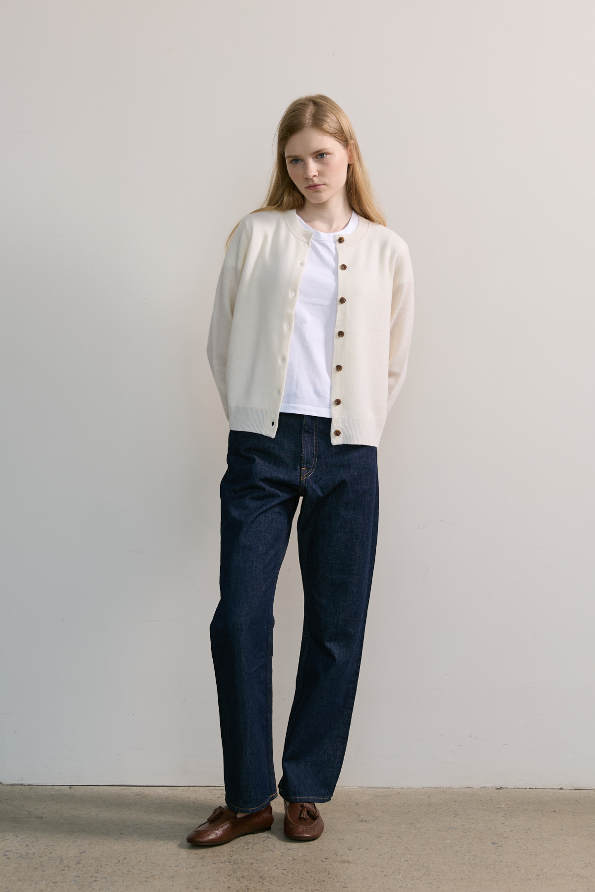 100%Merino Wool Basic Cardigan_Ivory100%메리노 울 베이직 가디건_아이보리